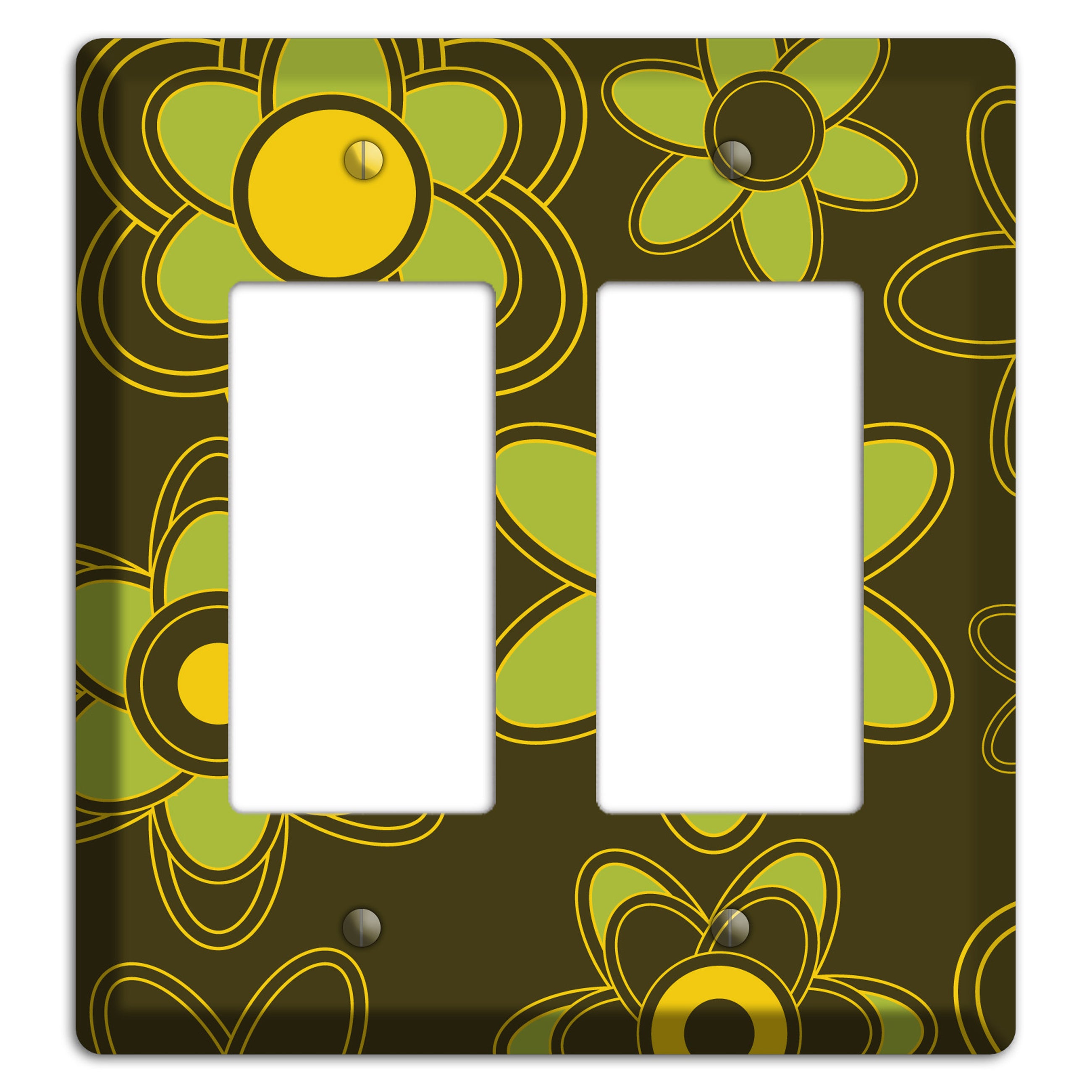 Brown with Lime Retro Floral Contour 2 Rocker Wallplate