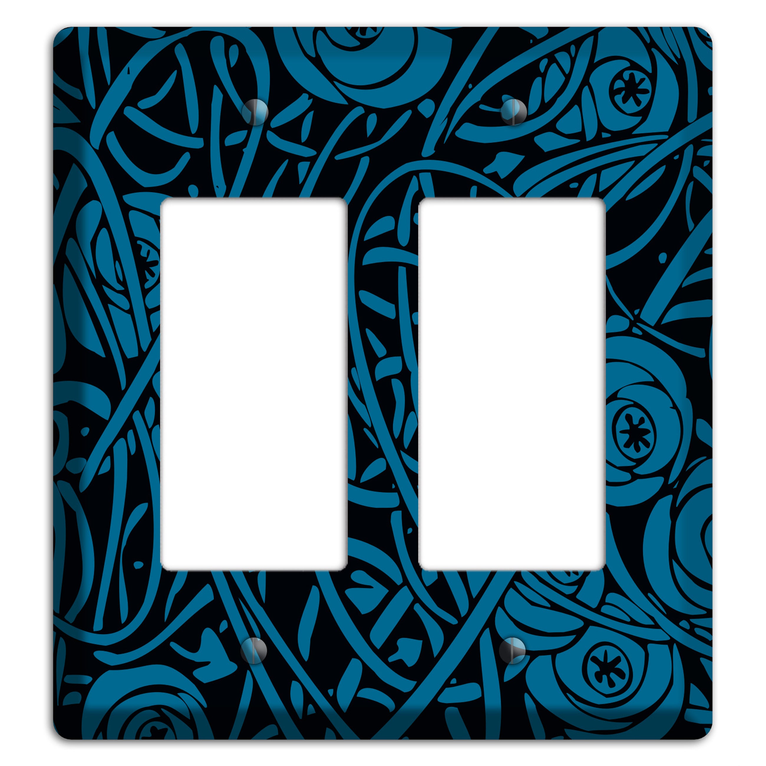 Black and Blue Deco Floral 2 Rocker Wallplate