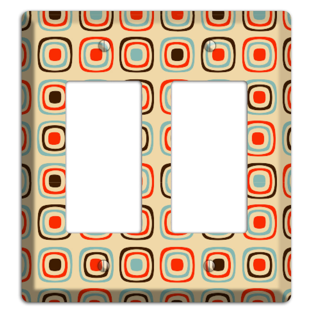 Multi Coral Dusty Blue and Brown Retro Squares 2 Rocker Wallplate