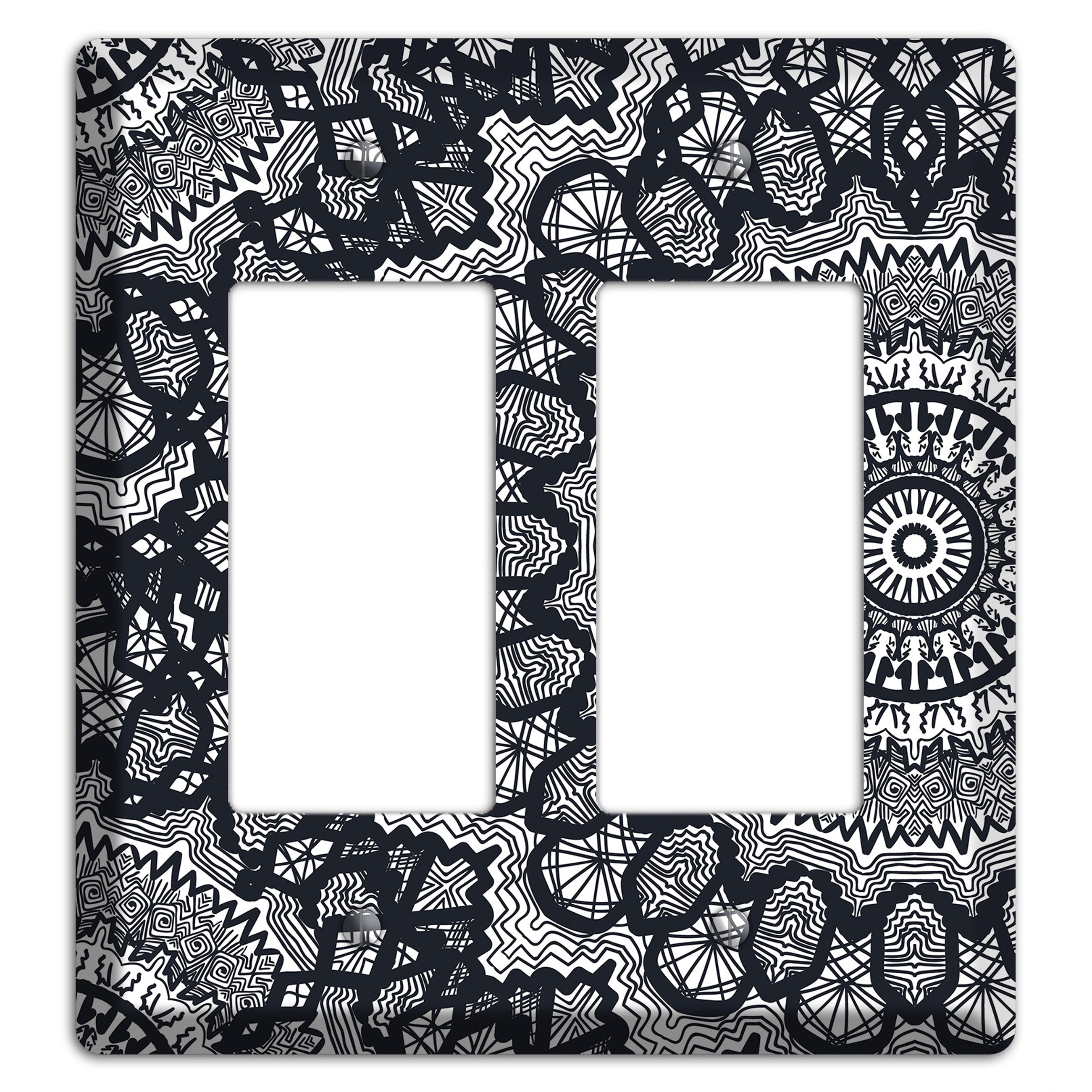 Mandala Black and White Style T Cover Plates 2 Rocker Wallplate