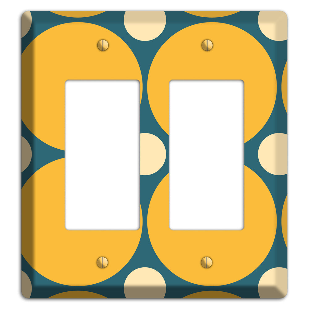 Jade with Mustard and Beige Multi Tiled Large Dots 2 Rocker Wallplate