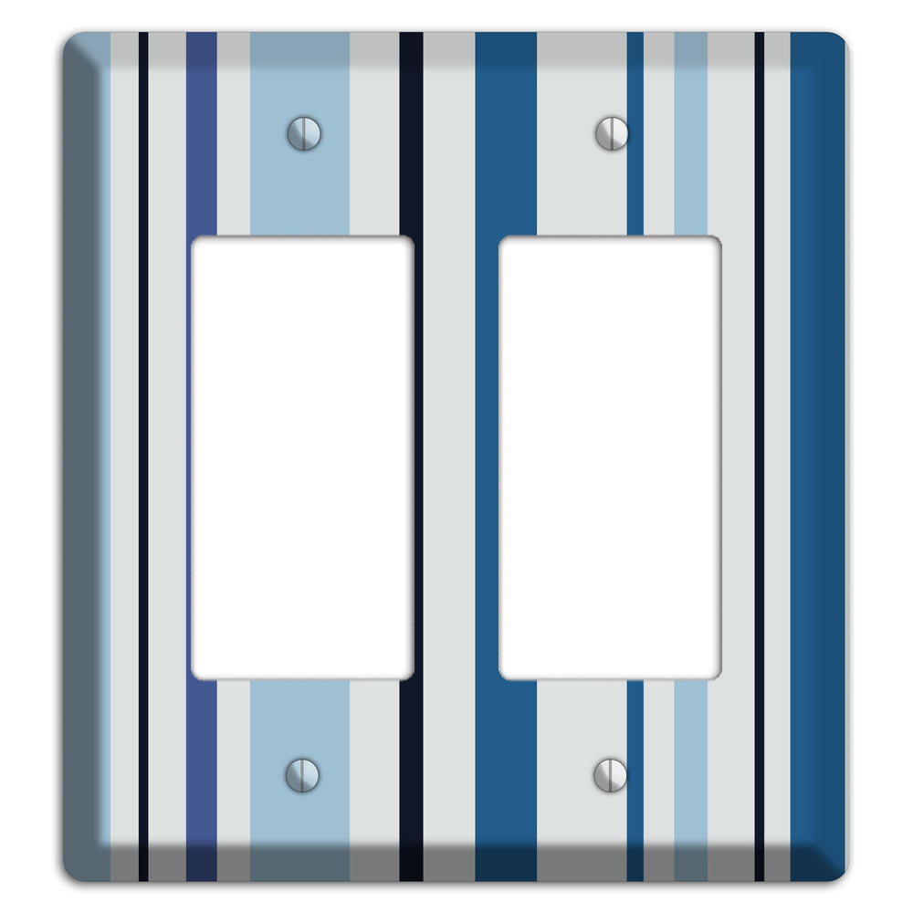Multi White and Blue Vertical Stripe 2 Rocker Wallplate