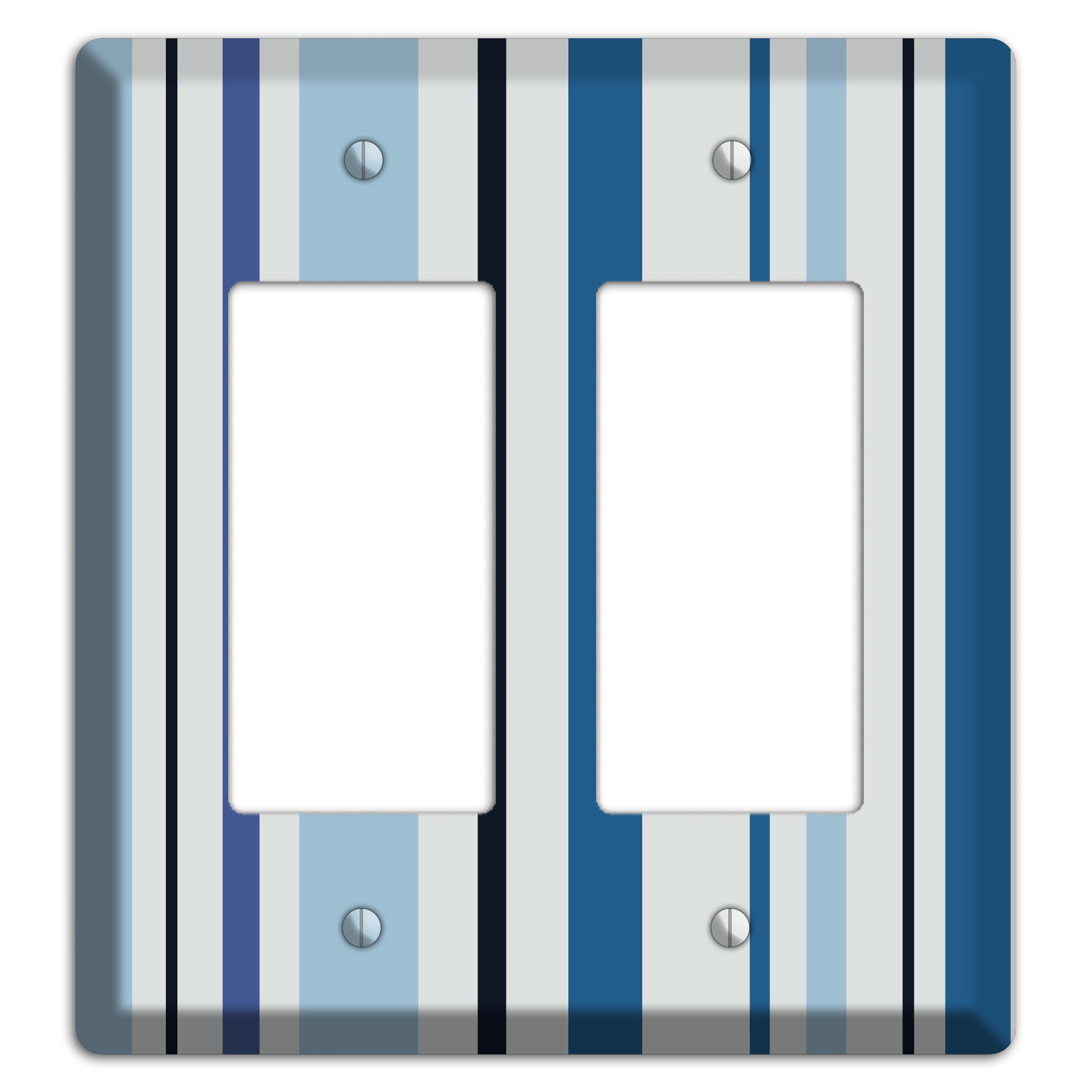 Multi White and Blue Vertical Stripe 2 Rocker Wallplate