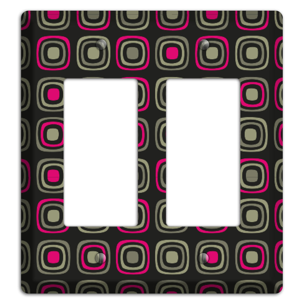 Multi Brown Fuschia Olive Retro Squares 2 Rocker Wallplate
