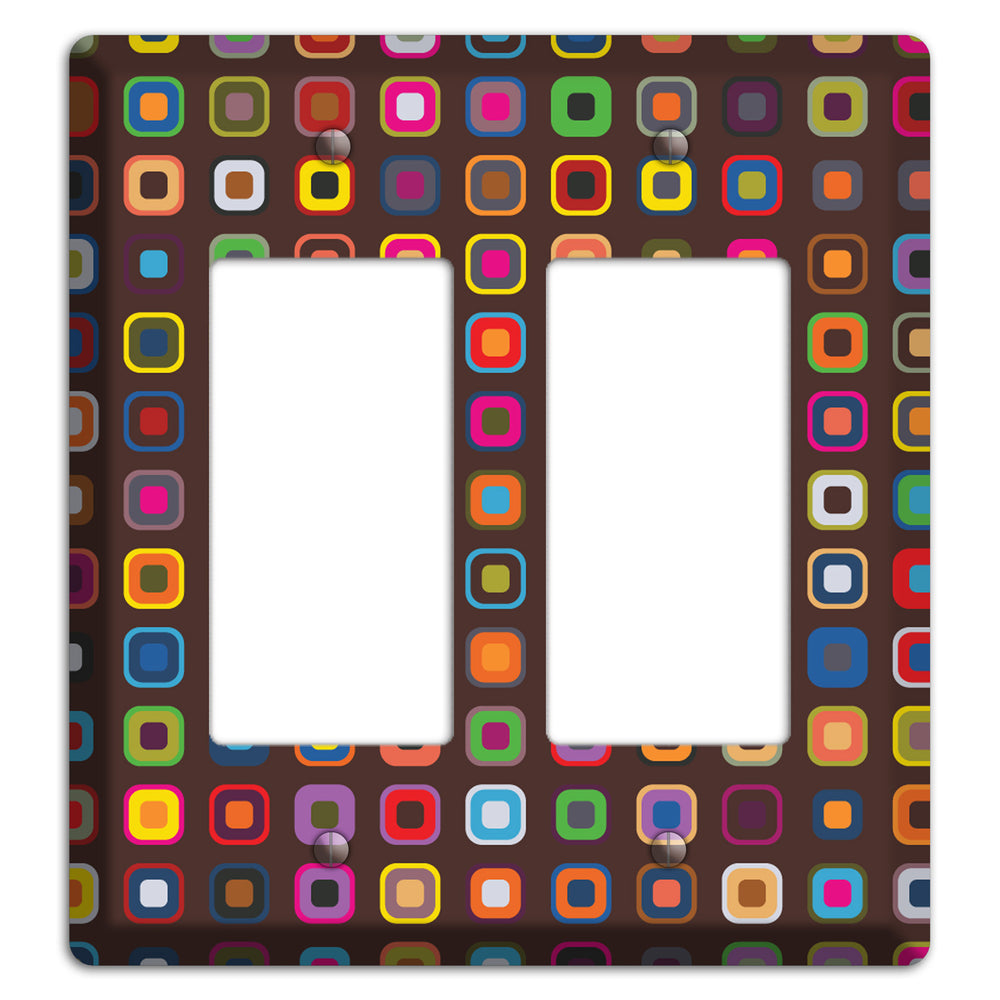 Brown with Multi Retro Squares 2 Rocker Wallplate