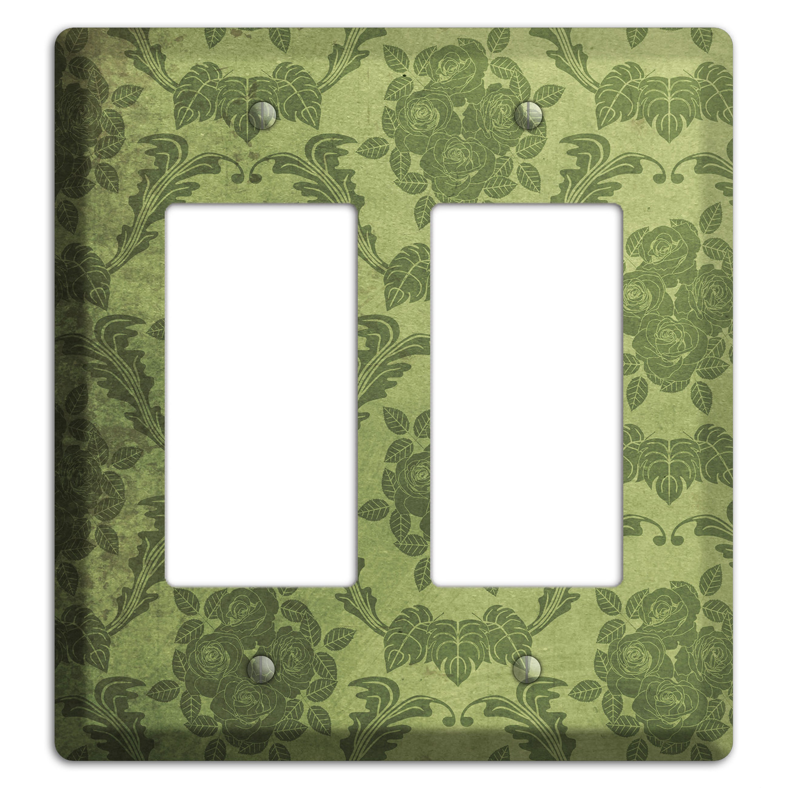 Green Smoke Vintage Rose Damask 2 Rocker Wallplate