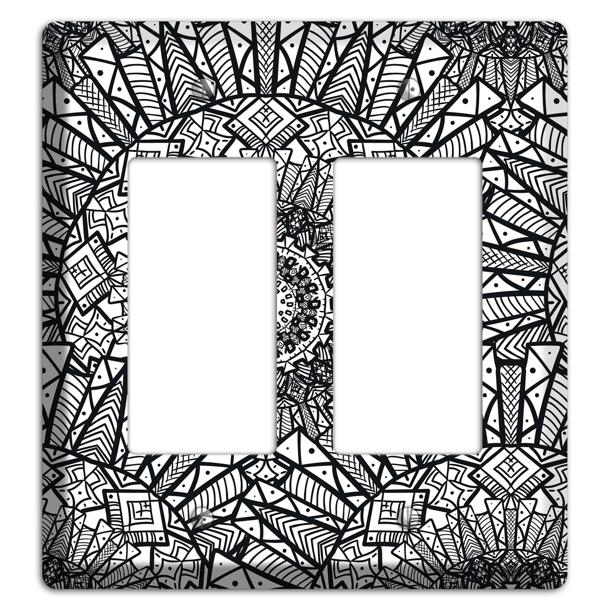 Mandala Black and White Style X Cover Plates 2 Rocker Wallplate