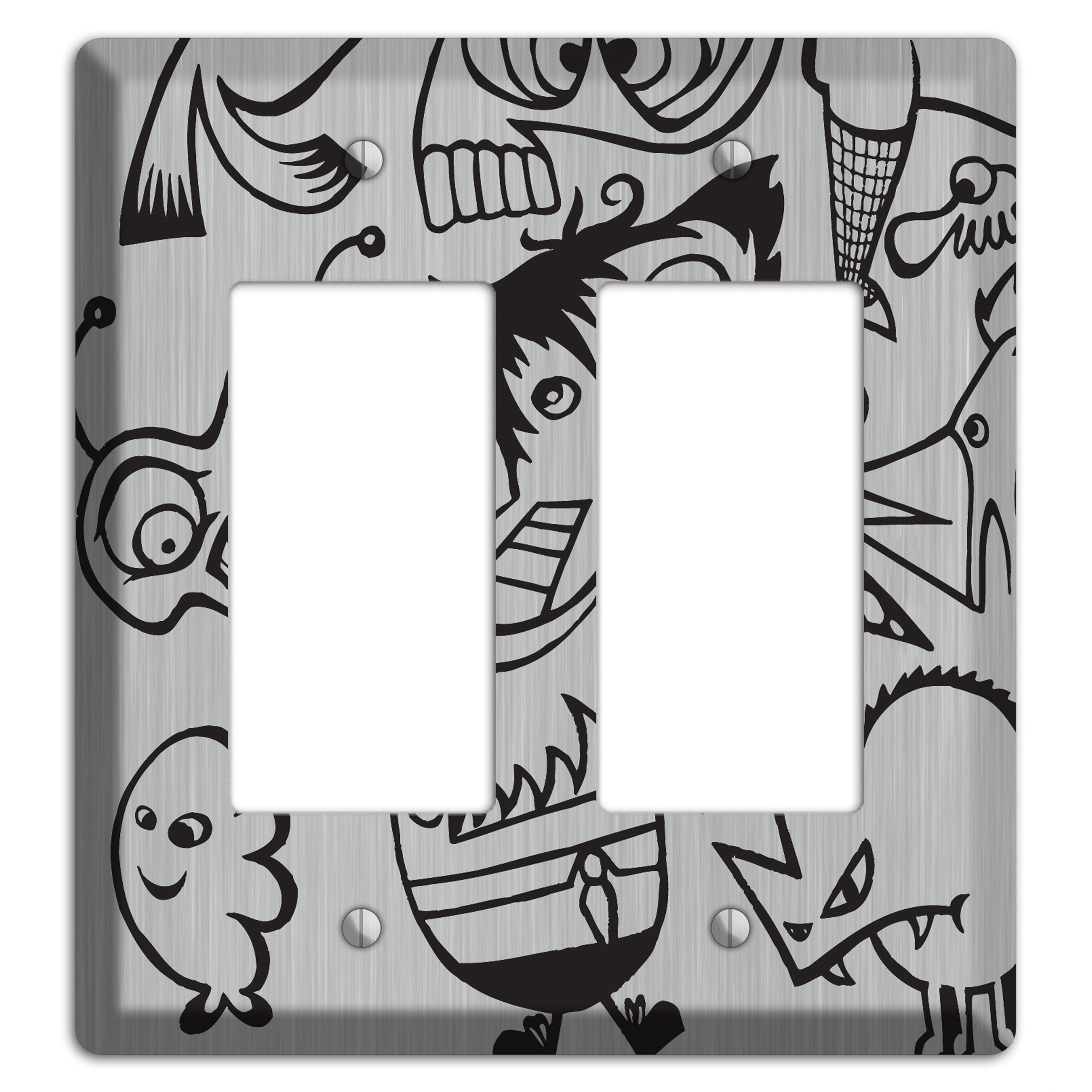 Whimsical Faces 3  Stainless 2 Rocker Wallplate