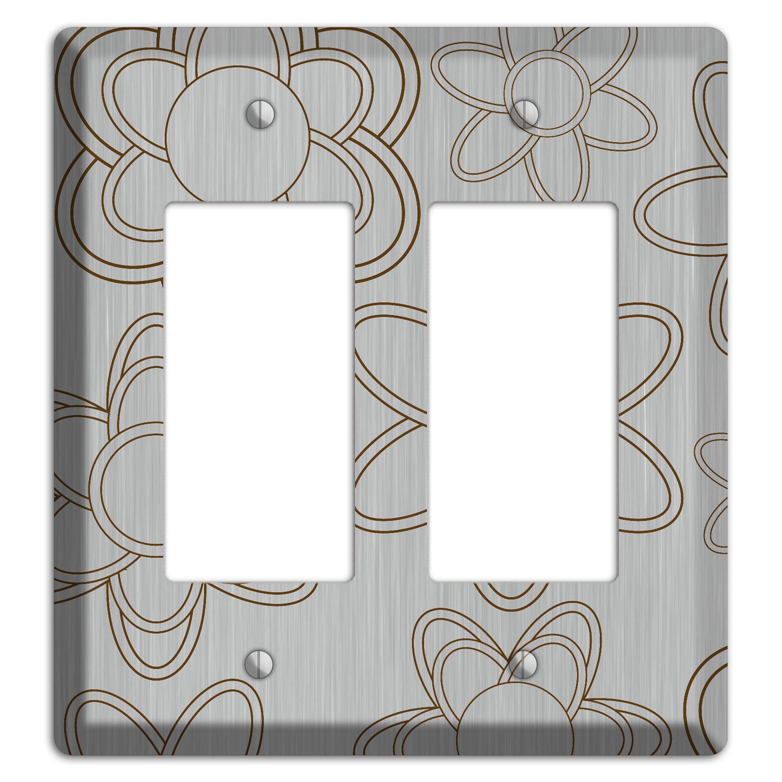 Retro Floral Contour  Stainless 2 Rocker Wallplate