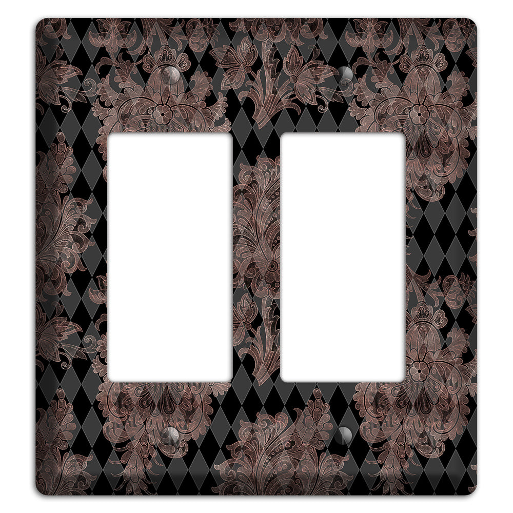 Black and Rose Ornate Diamond 2 Rocker Wallplate