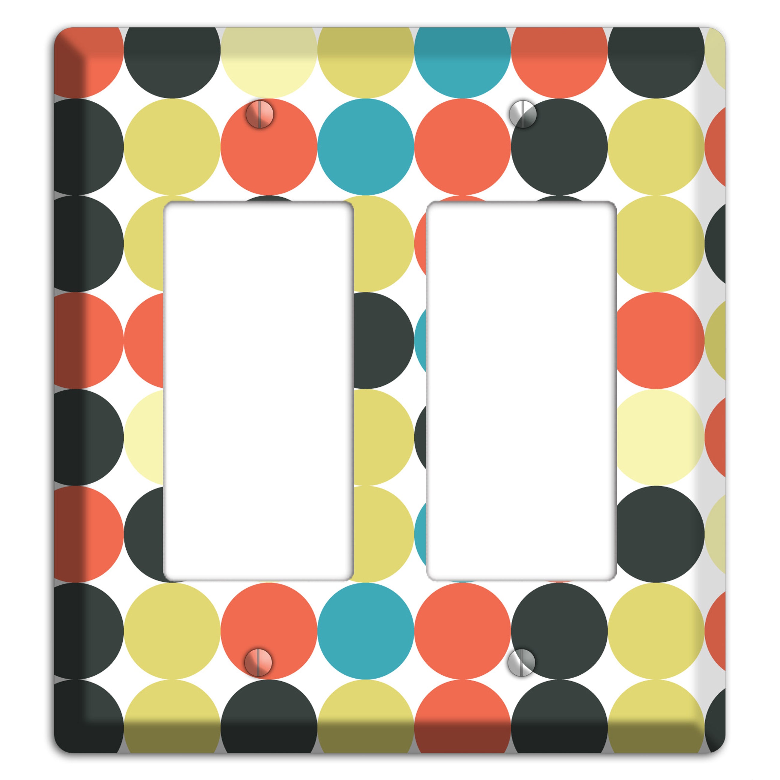 Coral Black Yellow Olive Blue Aqua Tiled Dots 2 Rocker Wallplate