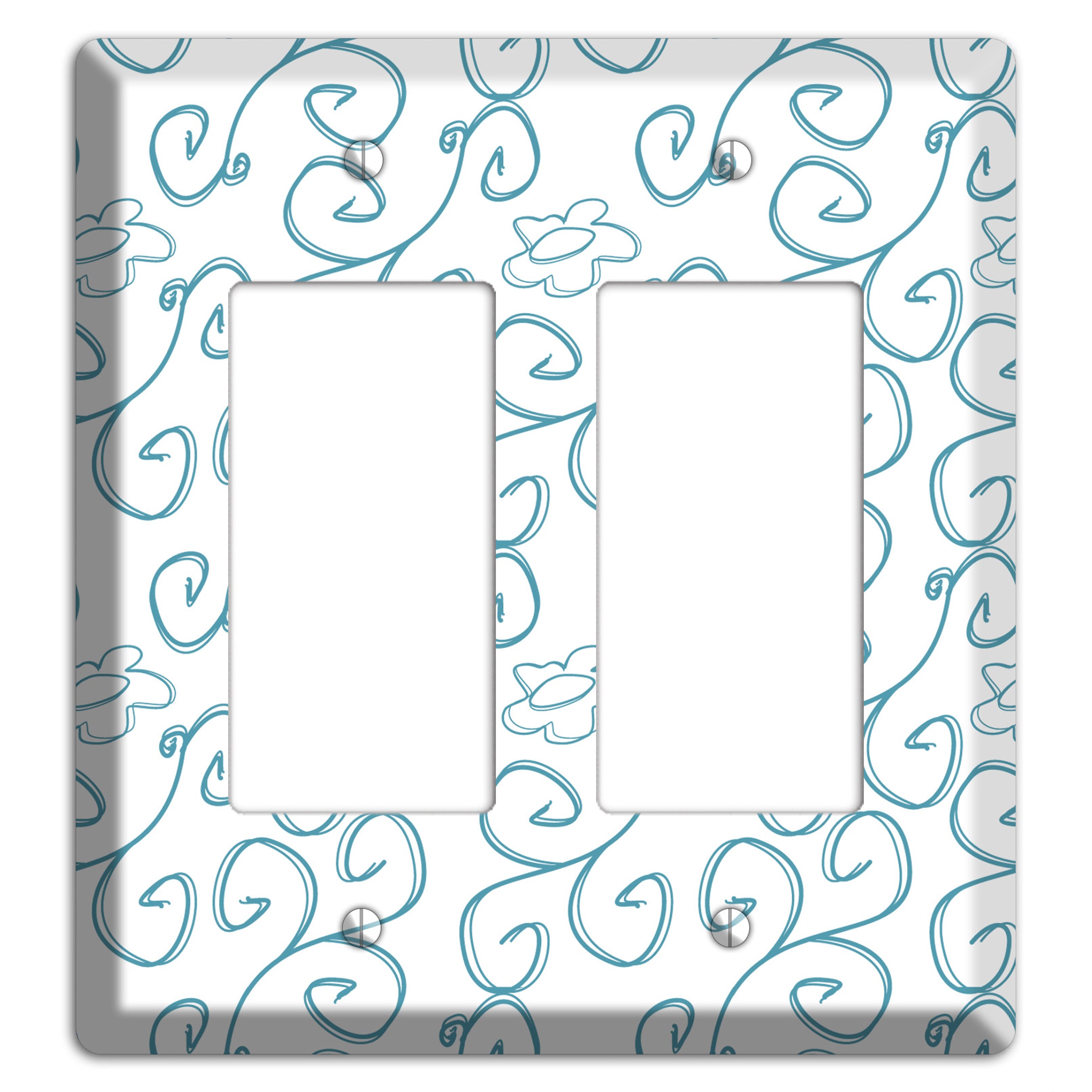 Blue Scroll Flower Contour 2 Rocker Wallplate