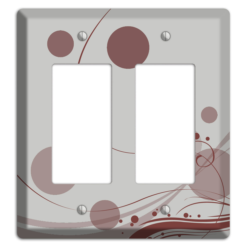 Grey with Maroon Dots and Swirls 2 Rocker Wallplate