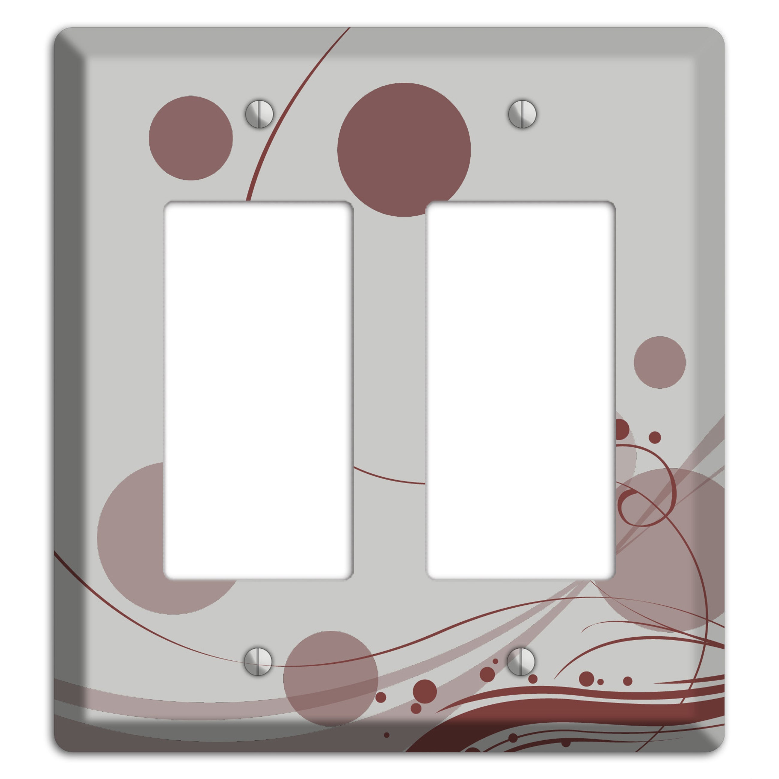 Grey with Maroon Dots and Swirls 2 Rocker Wallplate