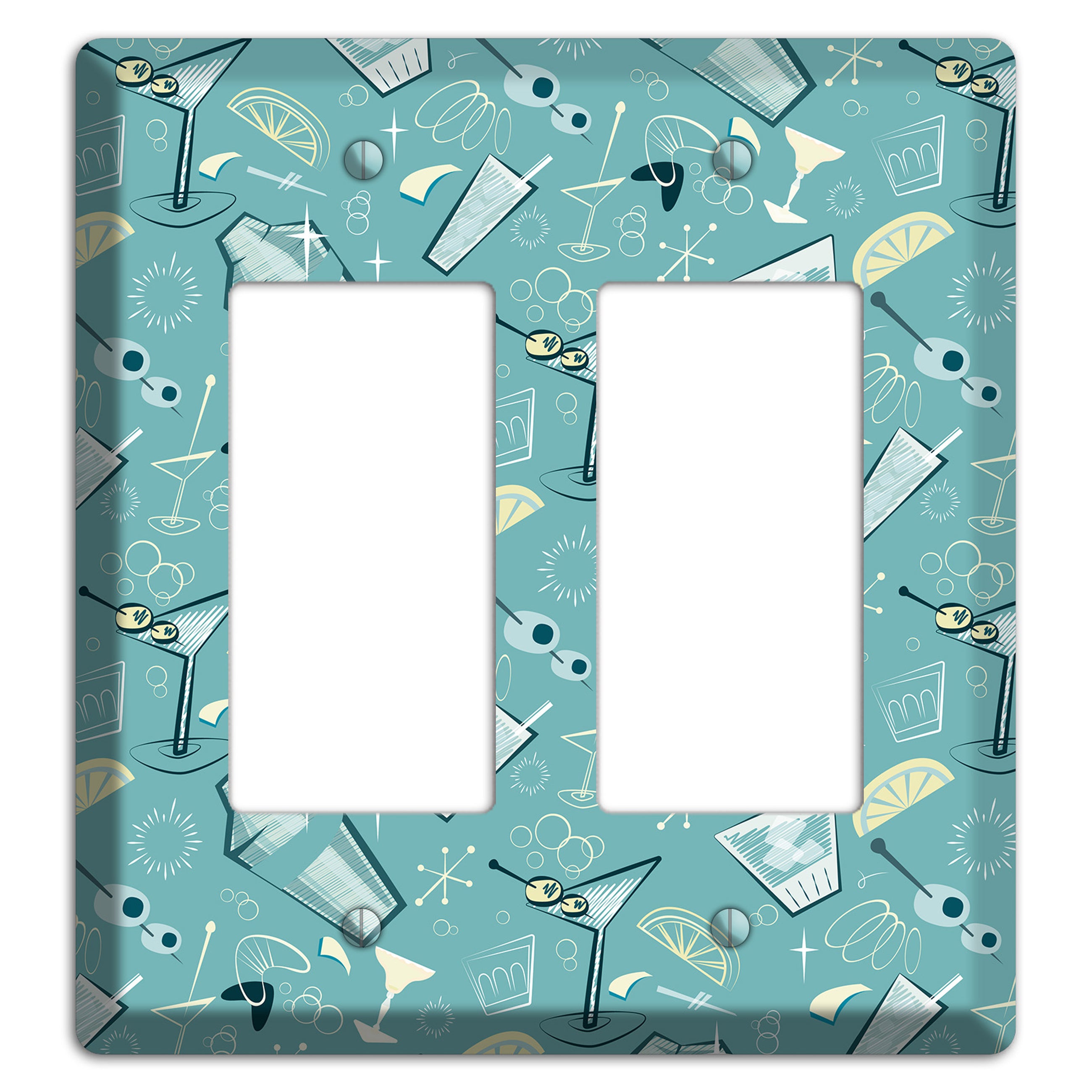 Retro Cocktails Teal 2 Rocker Wallplate