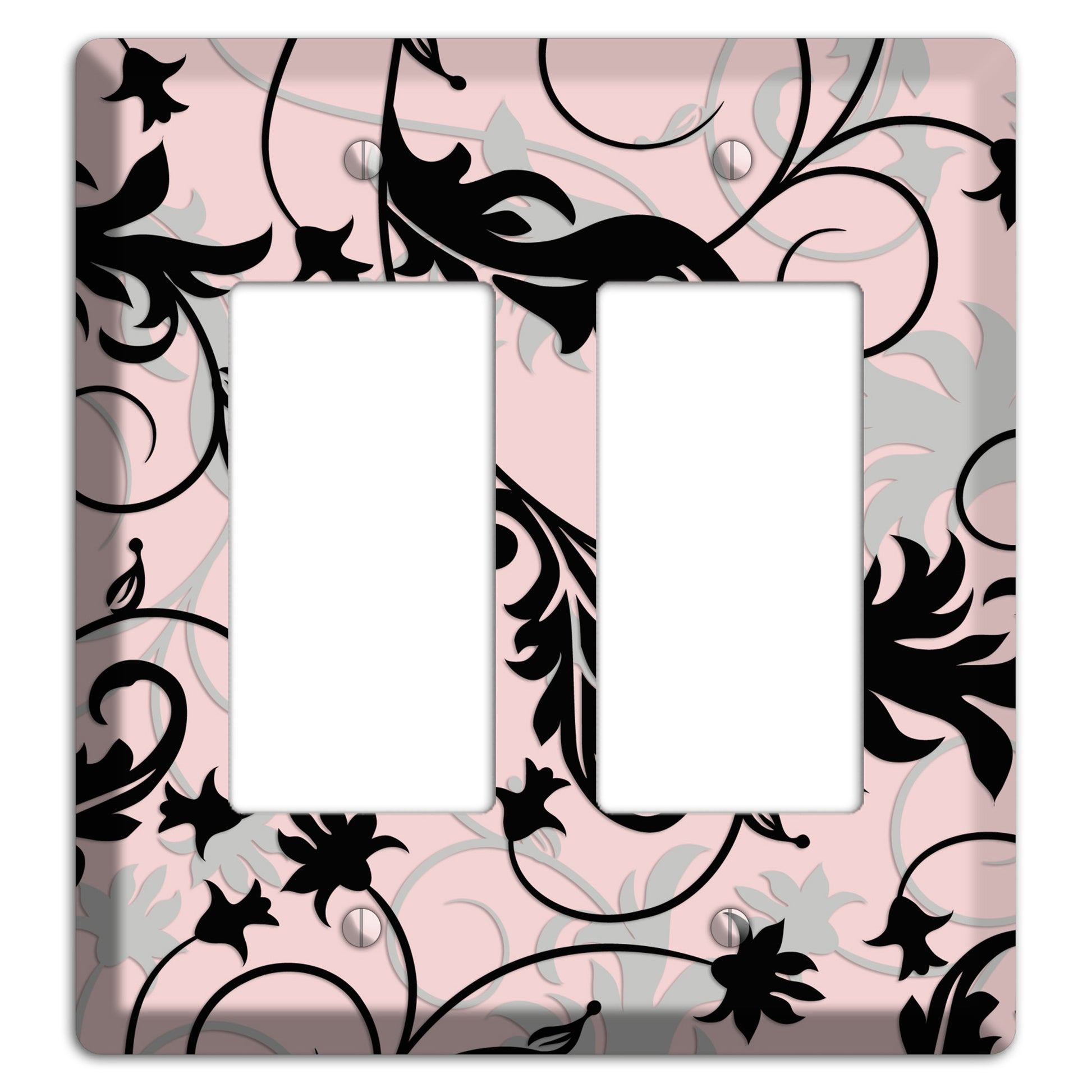 Dusty Pink Grey Black Victorian Sprig 2 Rocker Wallplate