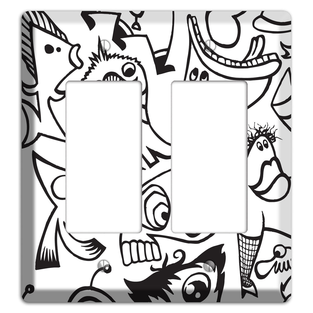 Black and White Whimsical Faces 2 2 Rocker Wallplate