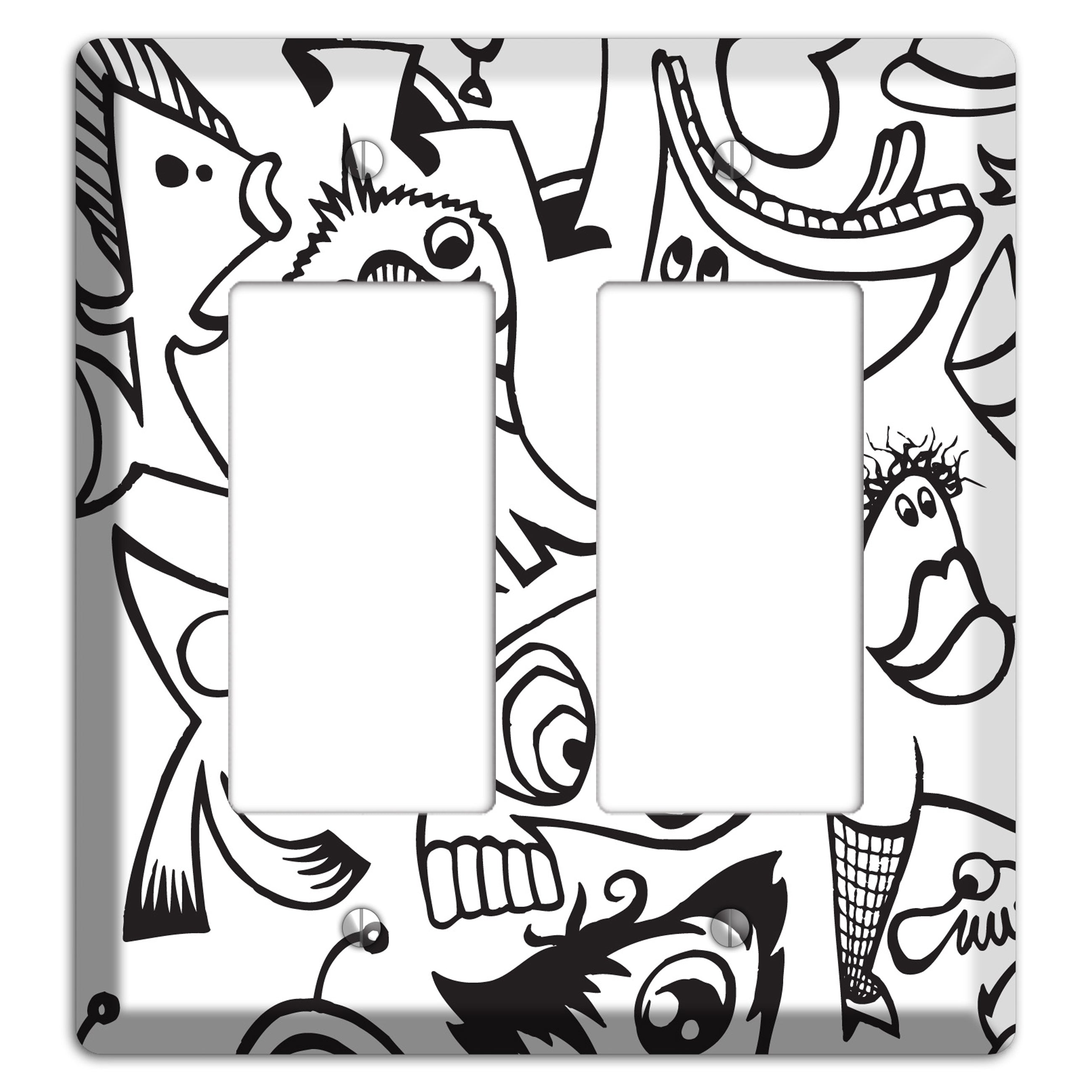Black and White Whimsical Faces 2 2 Rocker Wallplate