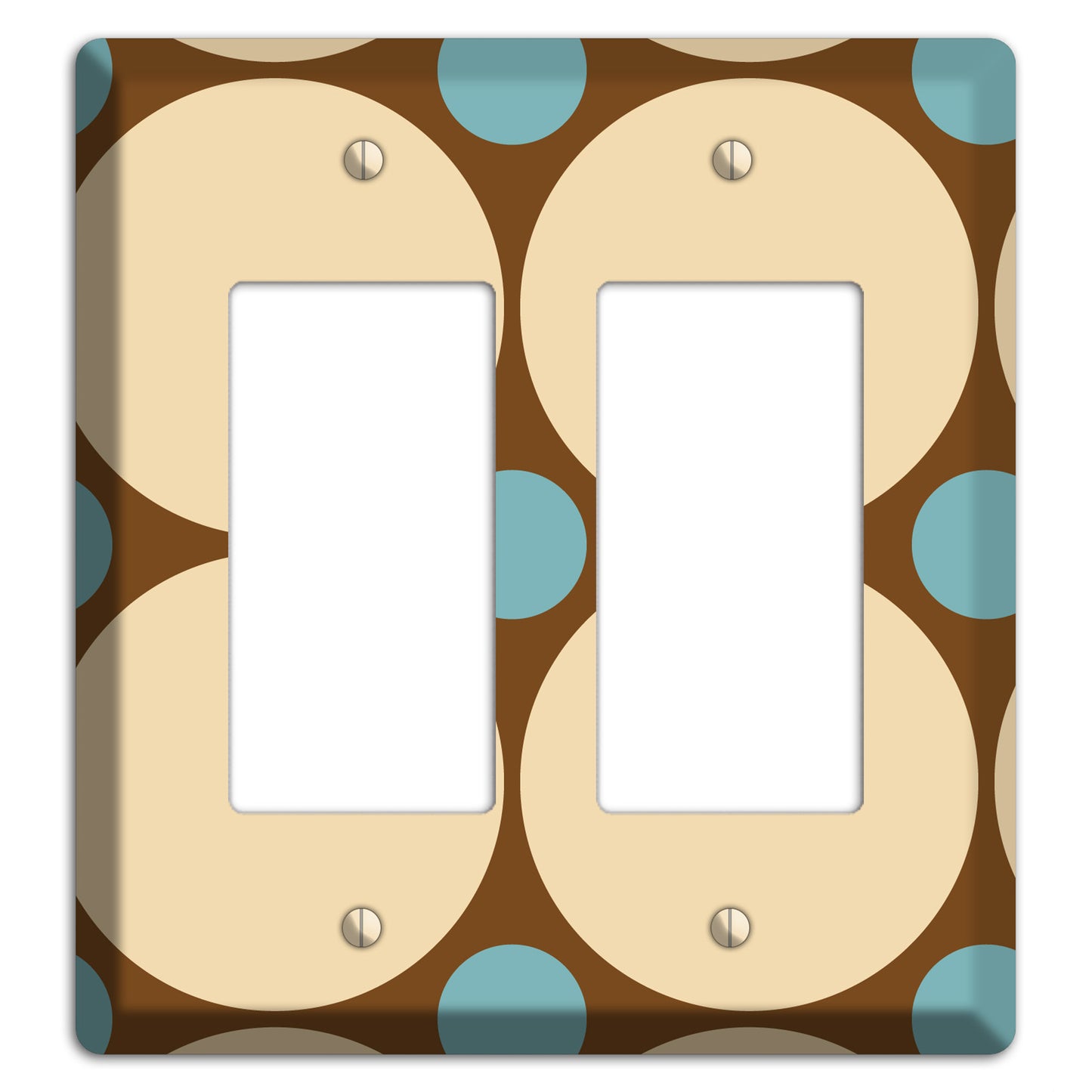 Brown with Beige and Dusty Blue Multi Tiled Large Dots 2 Rocker Wallplate