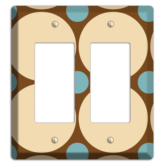 Brown with Beige and Dusty Blue Multi Tiled Large Dots 2 Rocker Wallplate