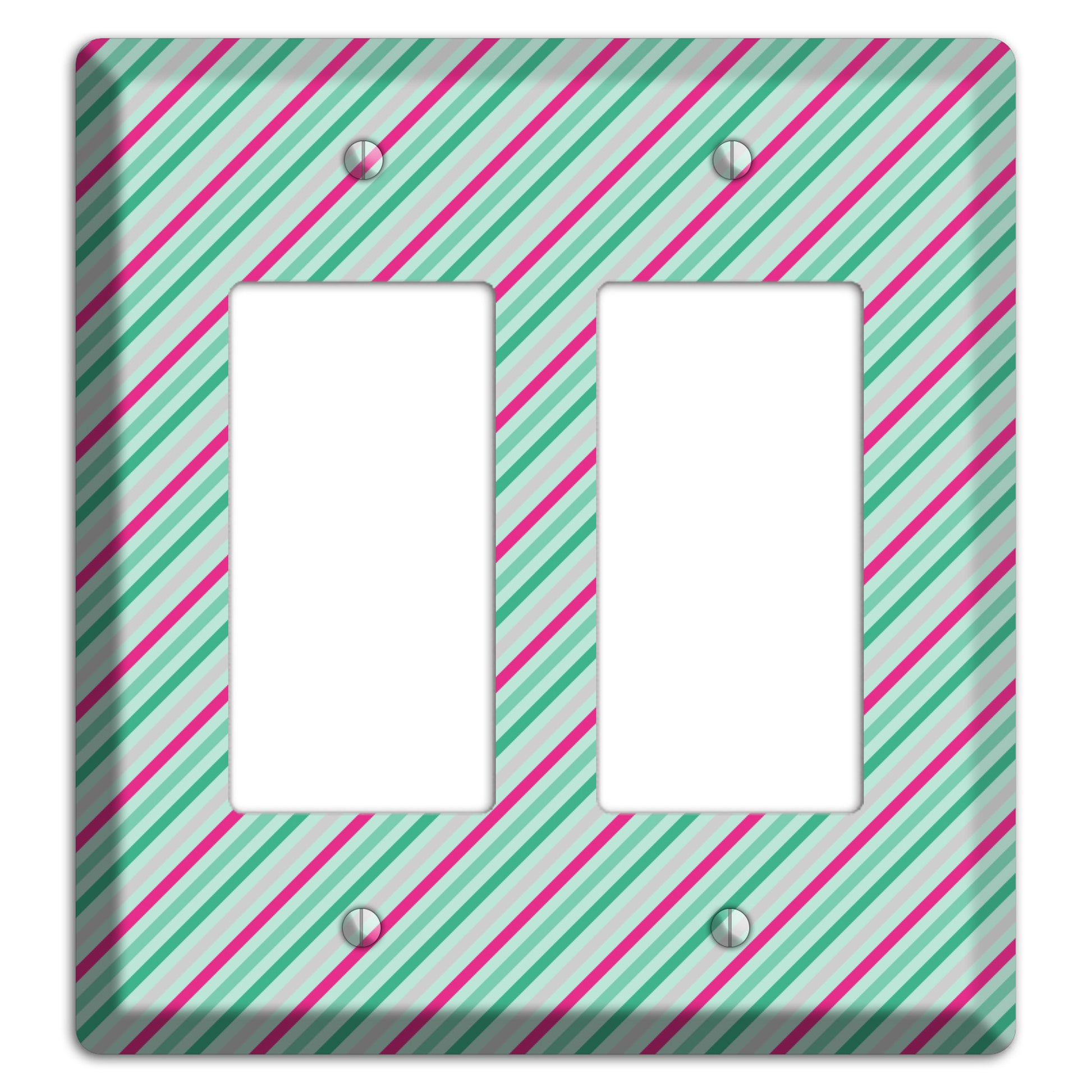 Grey Fuschia and Multi Aqua Angled Stripes 2 Rocker Wallplate