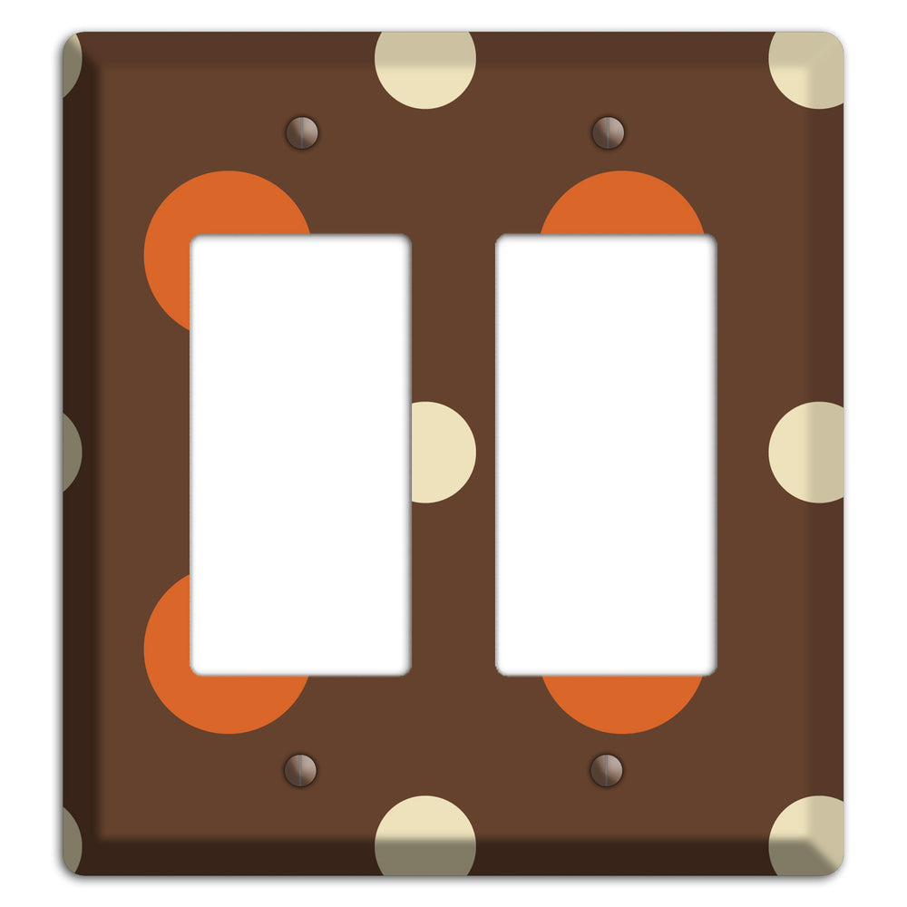 Brown with Coral and Beige Multi Medium Polka Dots 2 Rocker Wallplate