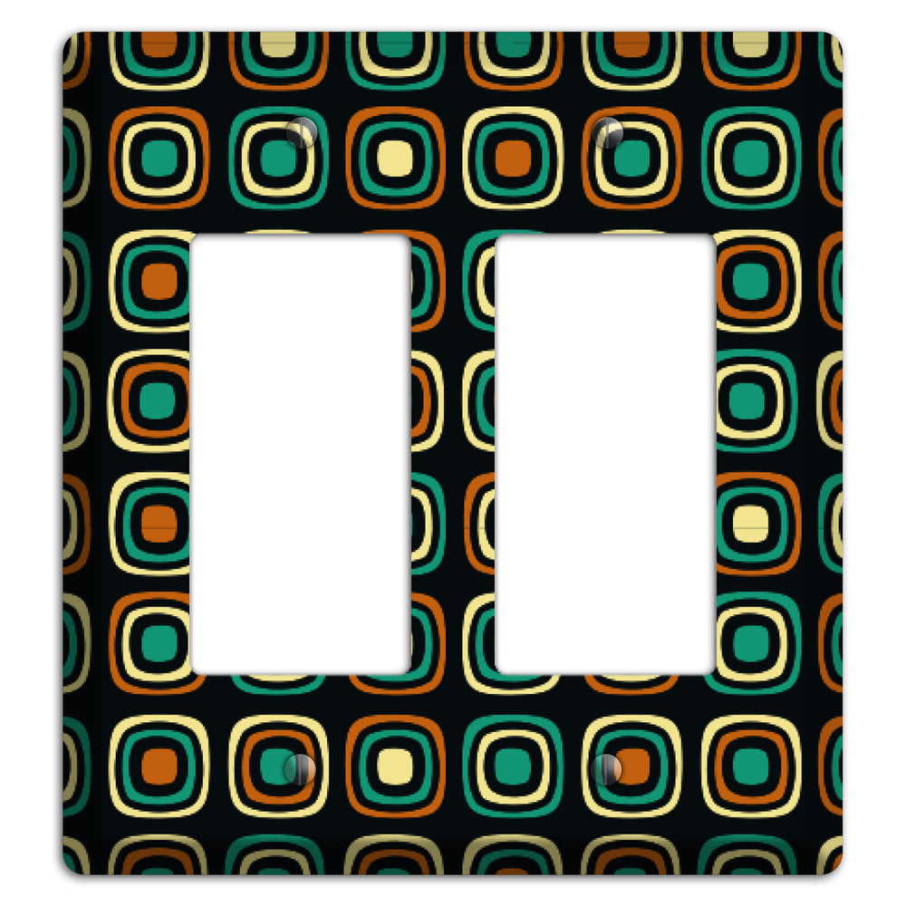 Multi Brown Umber Teal Retro Squares 2 Rocker Wallplate