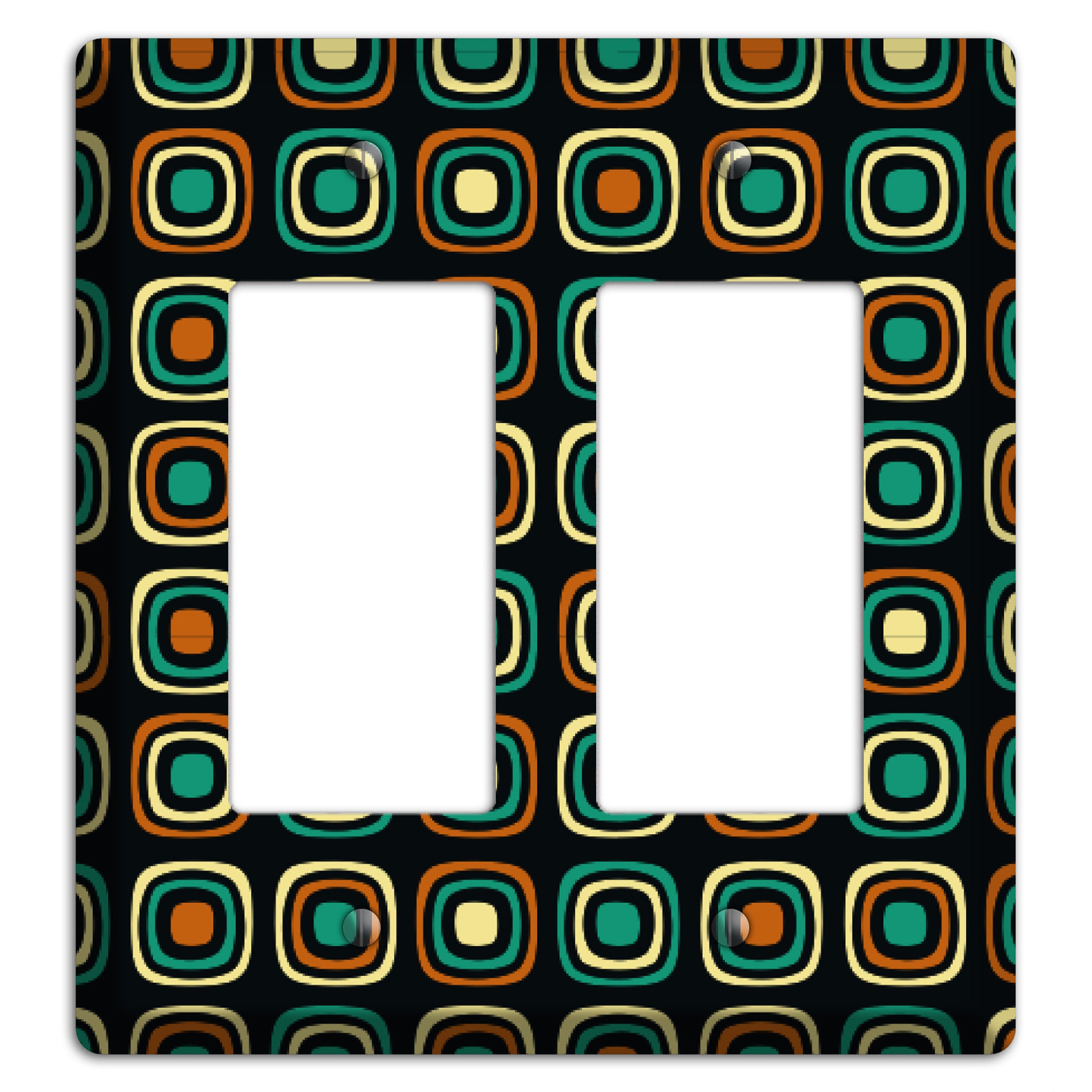 Multi Brown Umber Teal Retro Squares 2 Rocker Wallplate