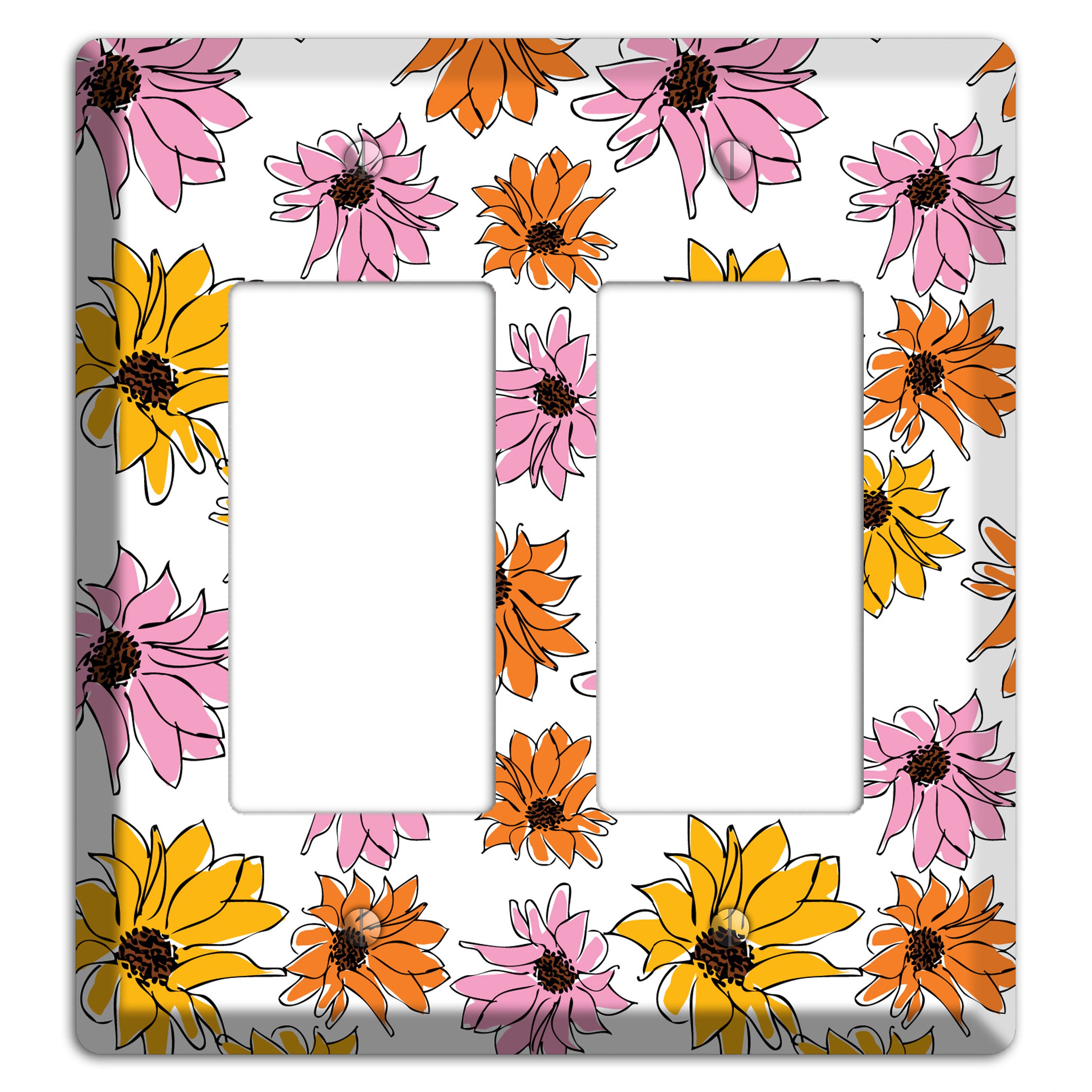 Pink Orange Yellow Flowers 2 Rocker Wallplate