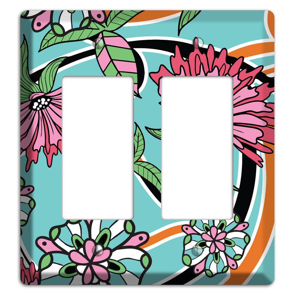 Turquoise with Pink Flowers 2 Rocker Wallplate