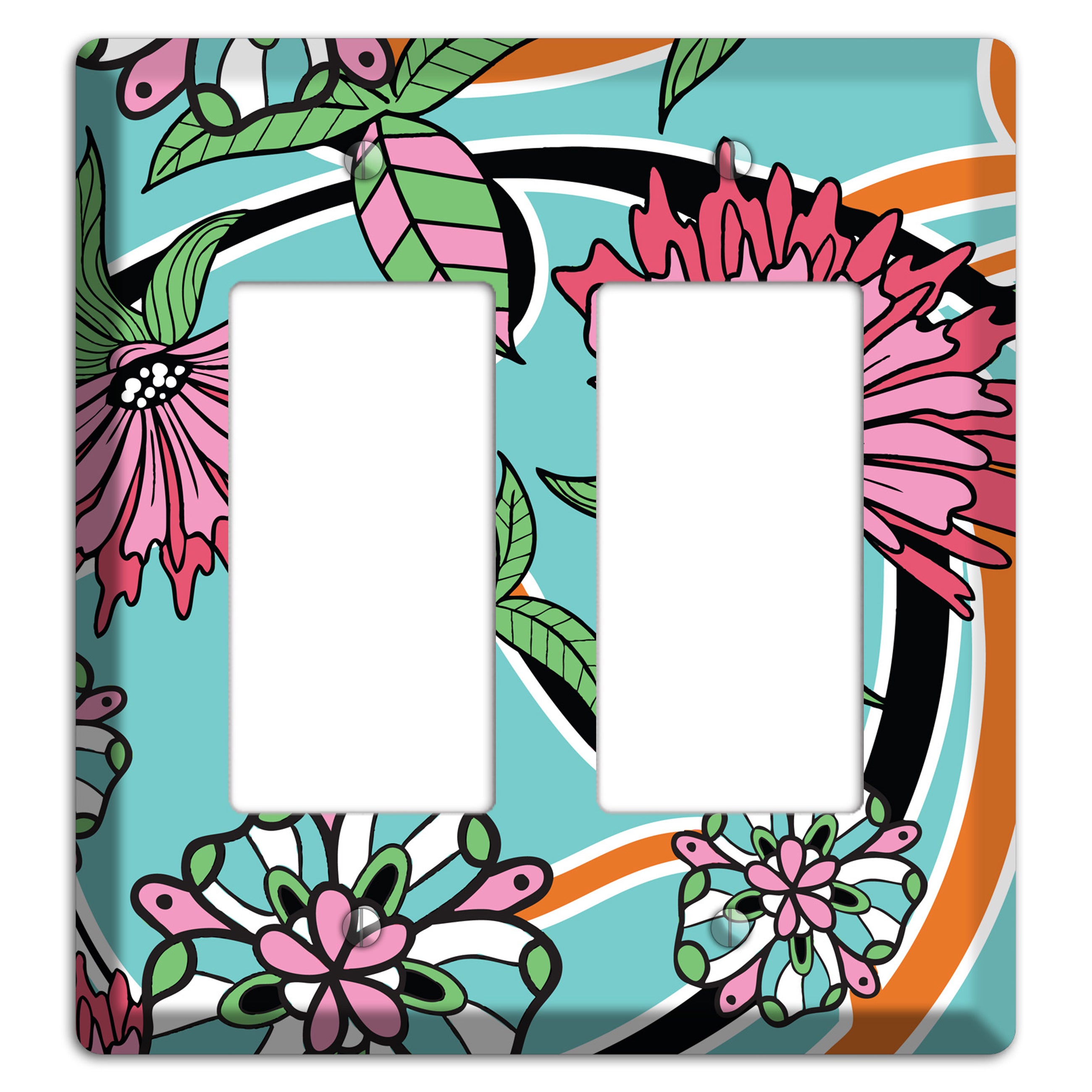 Turquoise with Pink Flowers 2 Rocker Wallplate