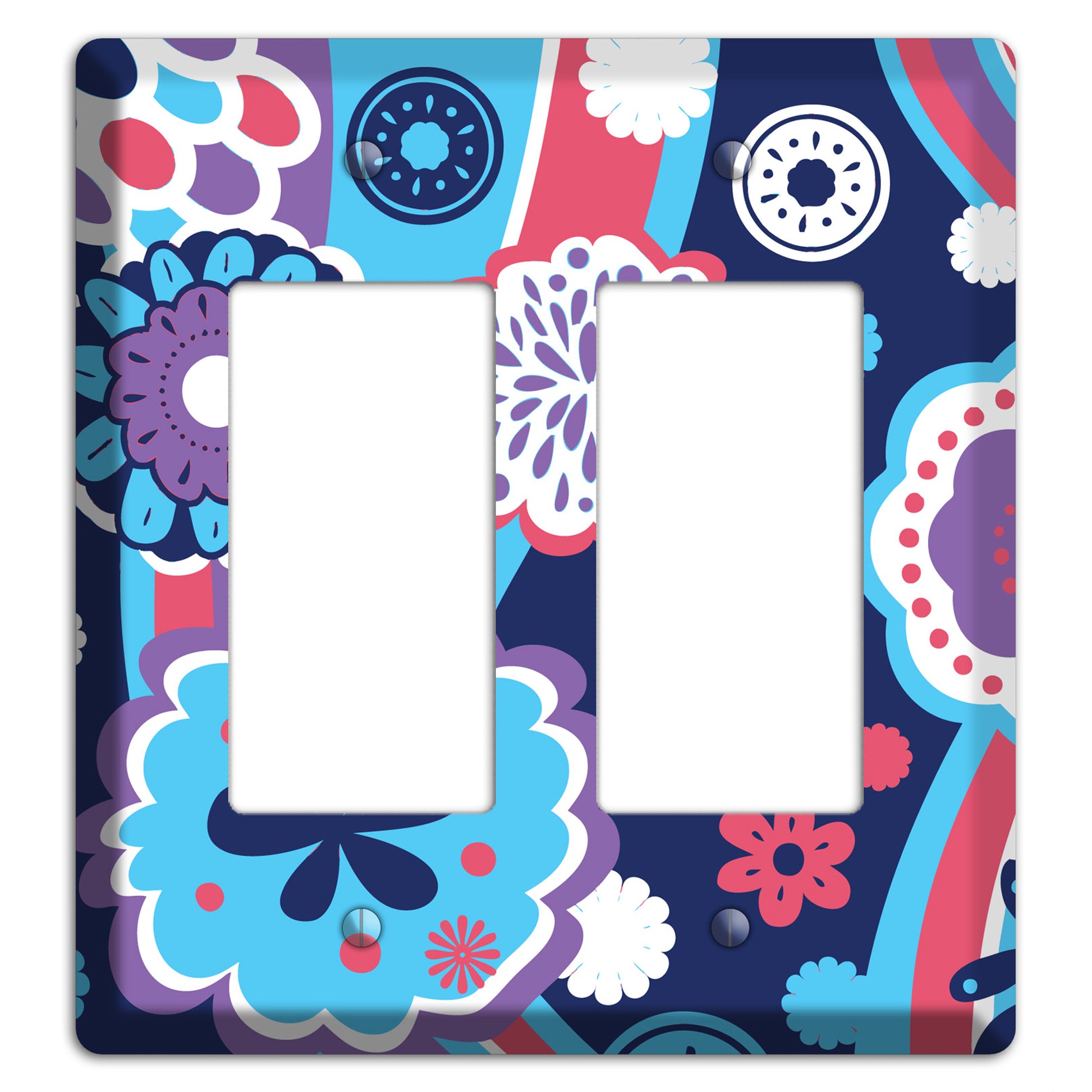 Blue Purple and Pink Retro Suzani 2 Rocker Wallplate