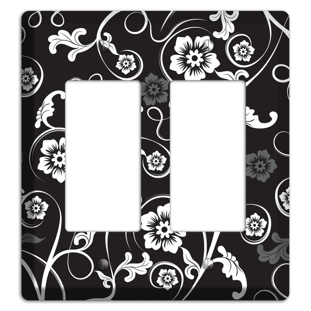 Black with White Flower Sprig 2 Rocker Wallplate