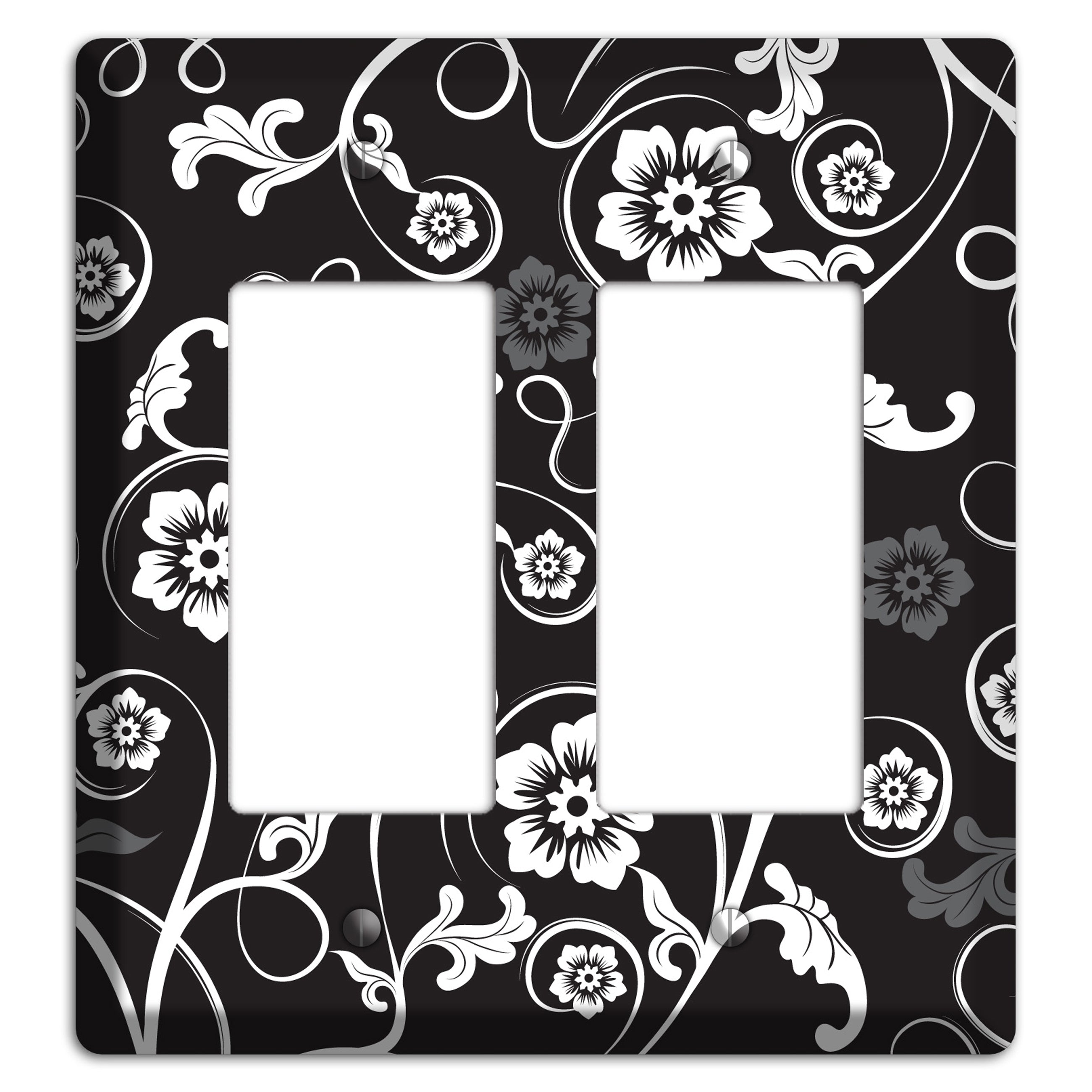 Black with White Flower Sprig 2 Rocker Wallplate