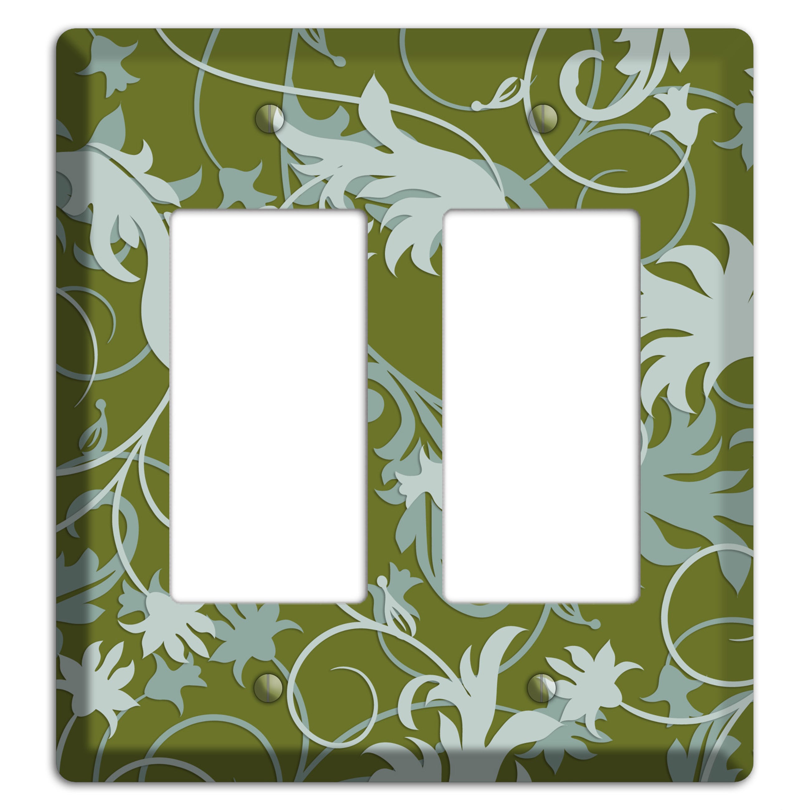 Green and Beige Victorian Sprig 2 Rocker Wallplate