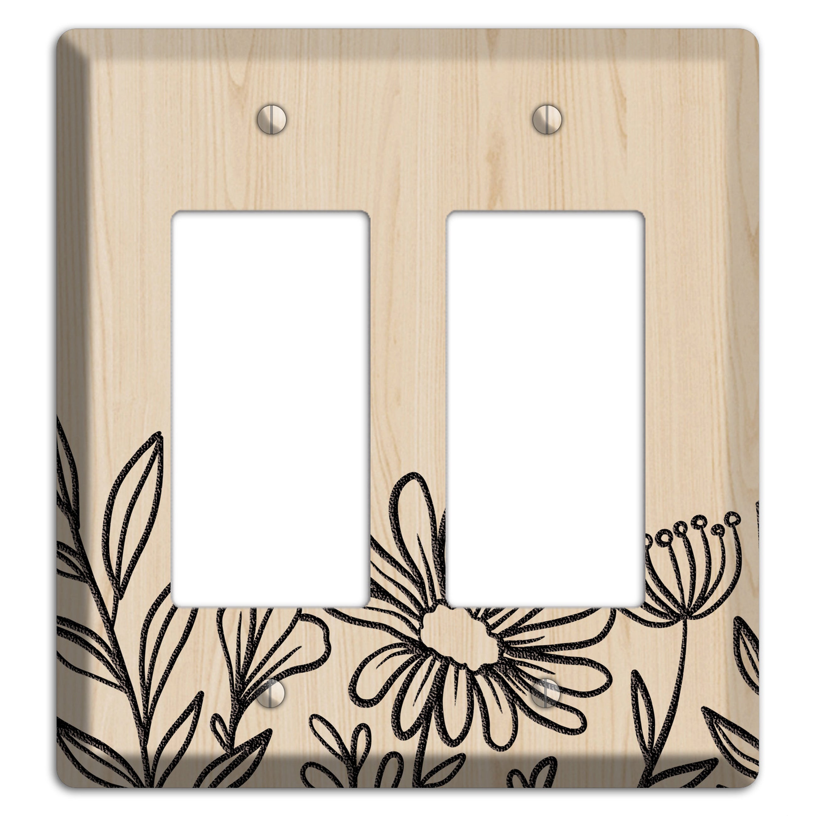 Hand-Drawn Floral 10 Wood Lasered 2 Rocker Wallplate