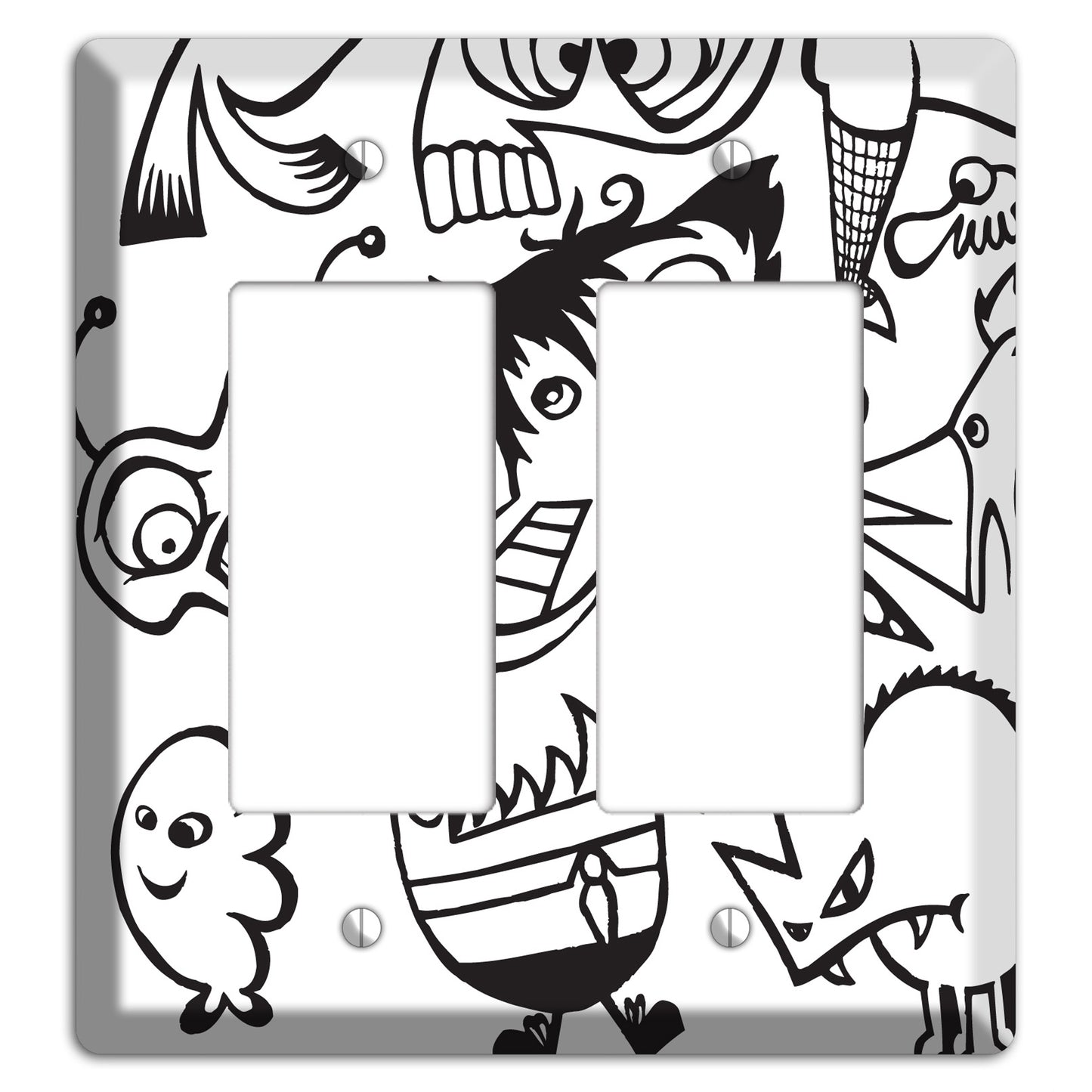 Black and White Whimsical Faces 3 2 Rocker Wallplate