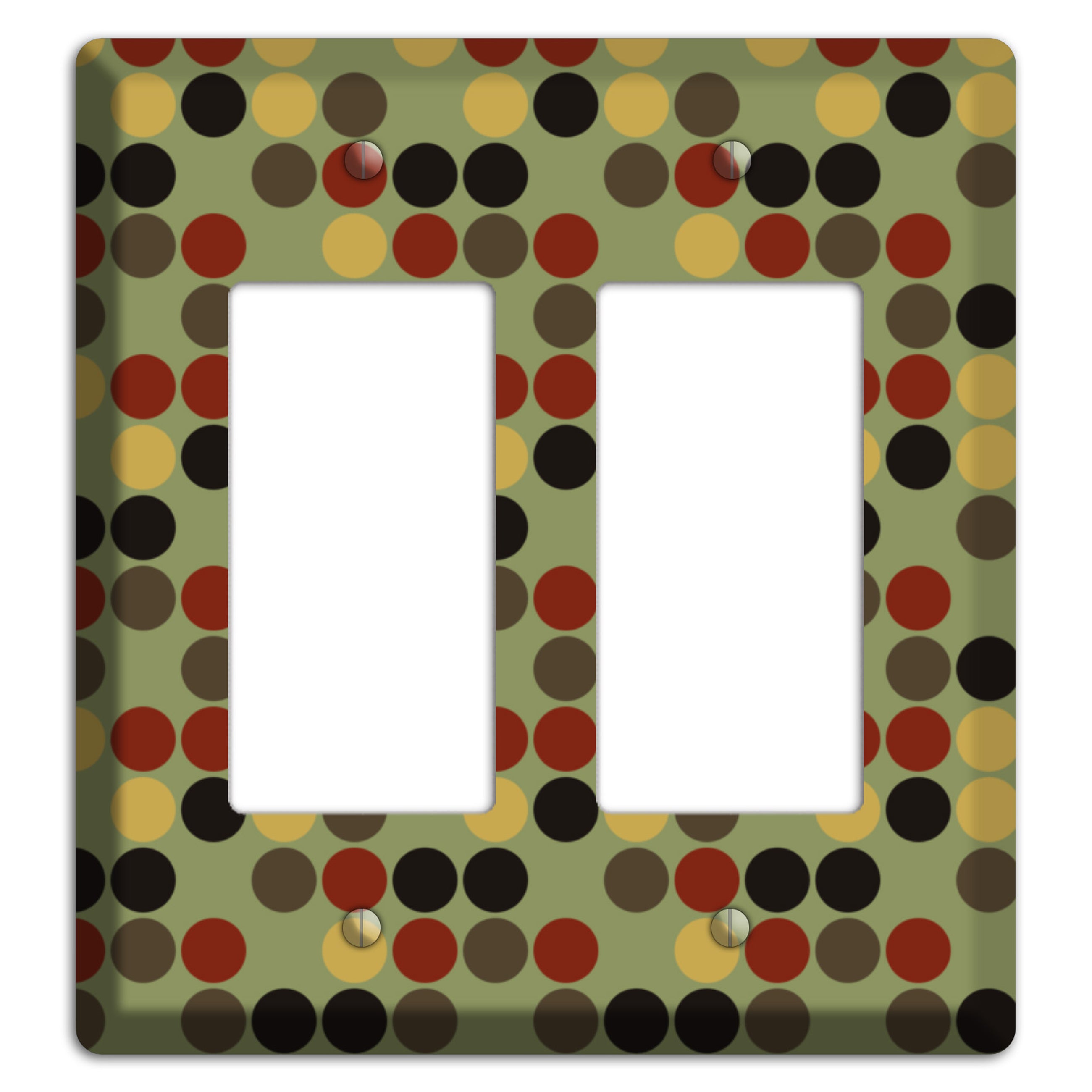 Olive with Red Brown Black Offset Dots 2 Rocker Wallplate