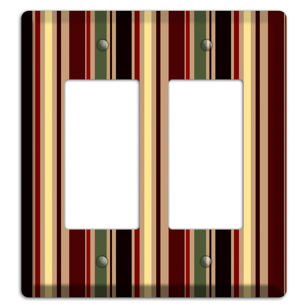Multi olive and Burgundy Vertical Stripes 2 Rocker Wallplate