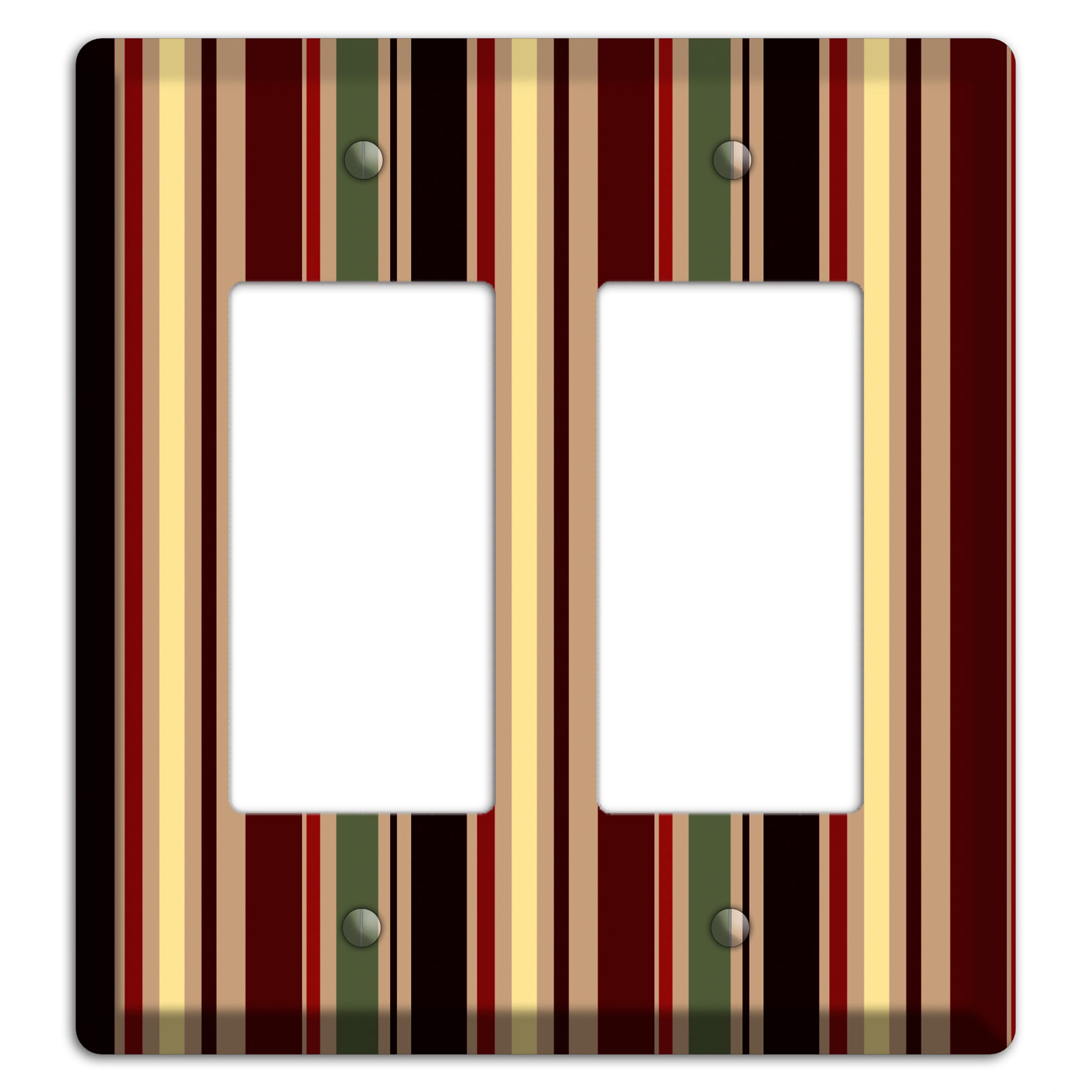 Multi olive and Burgundy Vertical Stripes 2 Rocker Wallplate