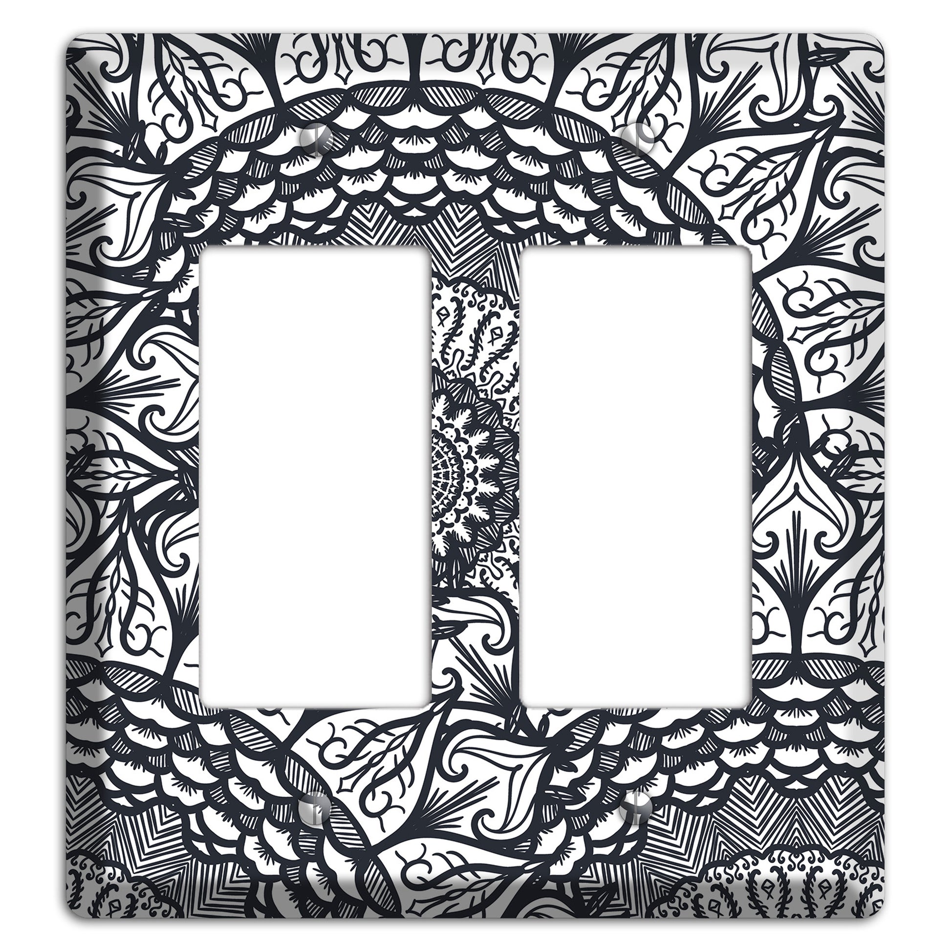 Mandala Black and White Style L Cover Plates 2 Rocker Wallplate