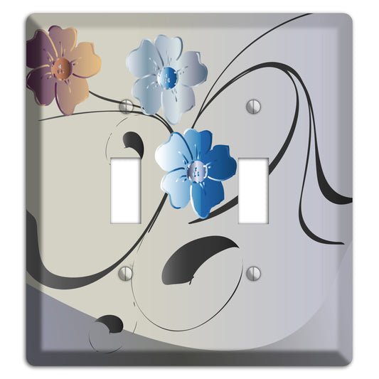 Grey and Blue Floral Sprig 2 Toggle Wallplate