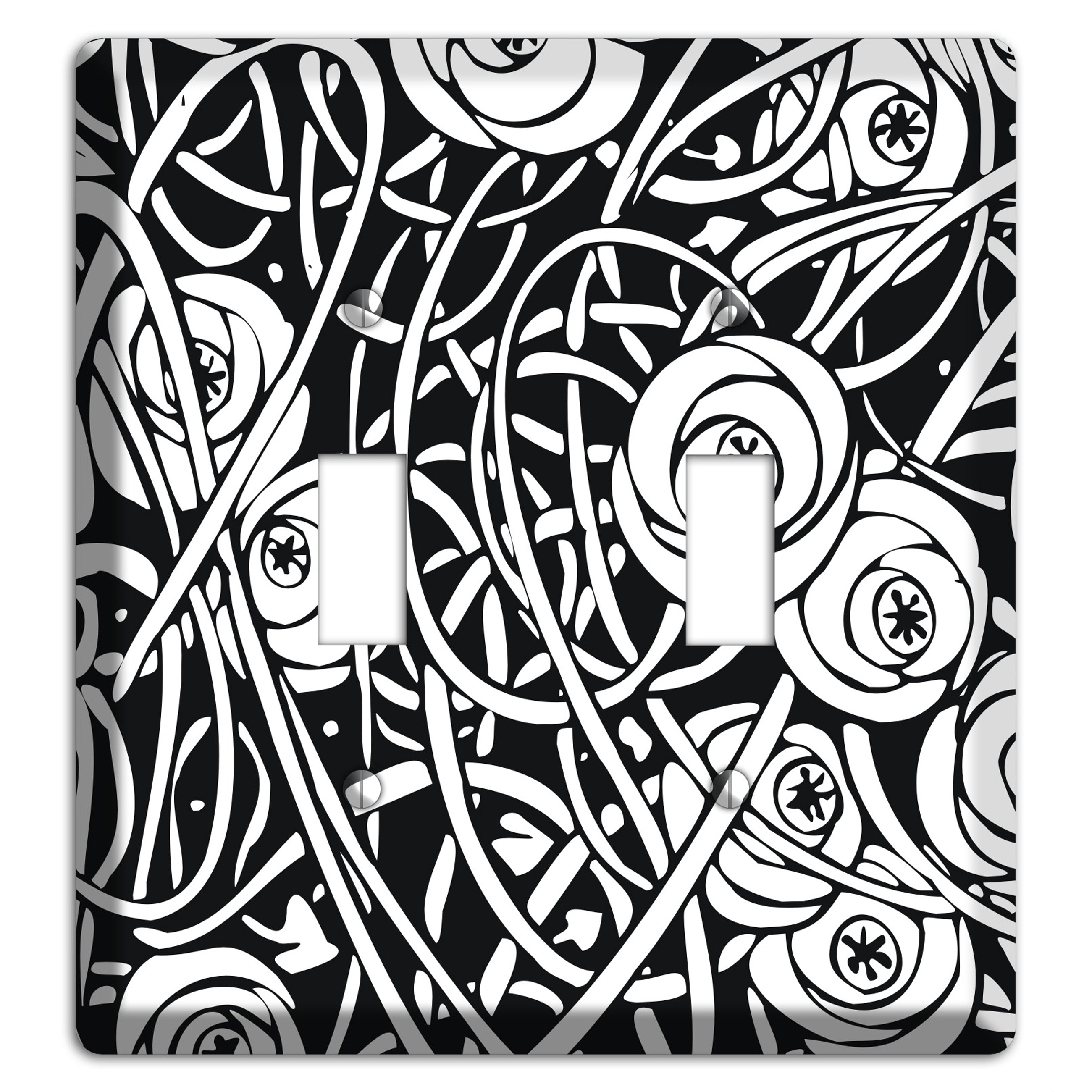 Black and White Deco Floral 2 Toggle Wallplate