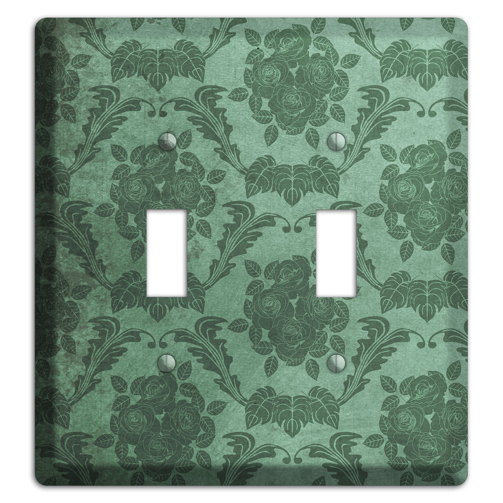 Viridian Green Vintage Rose Damask 2 Toggle Wallplate