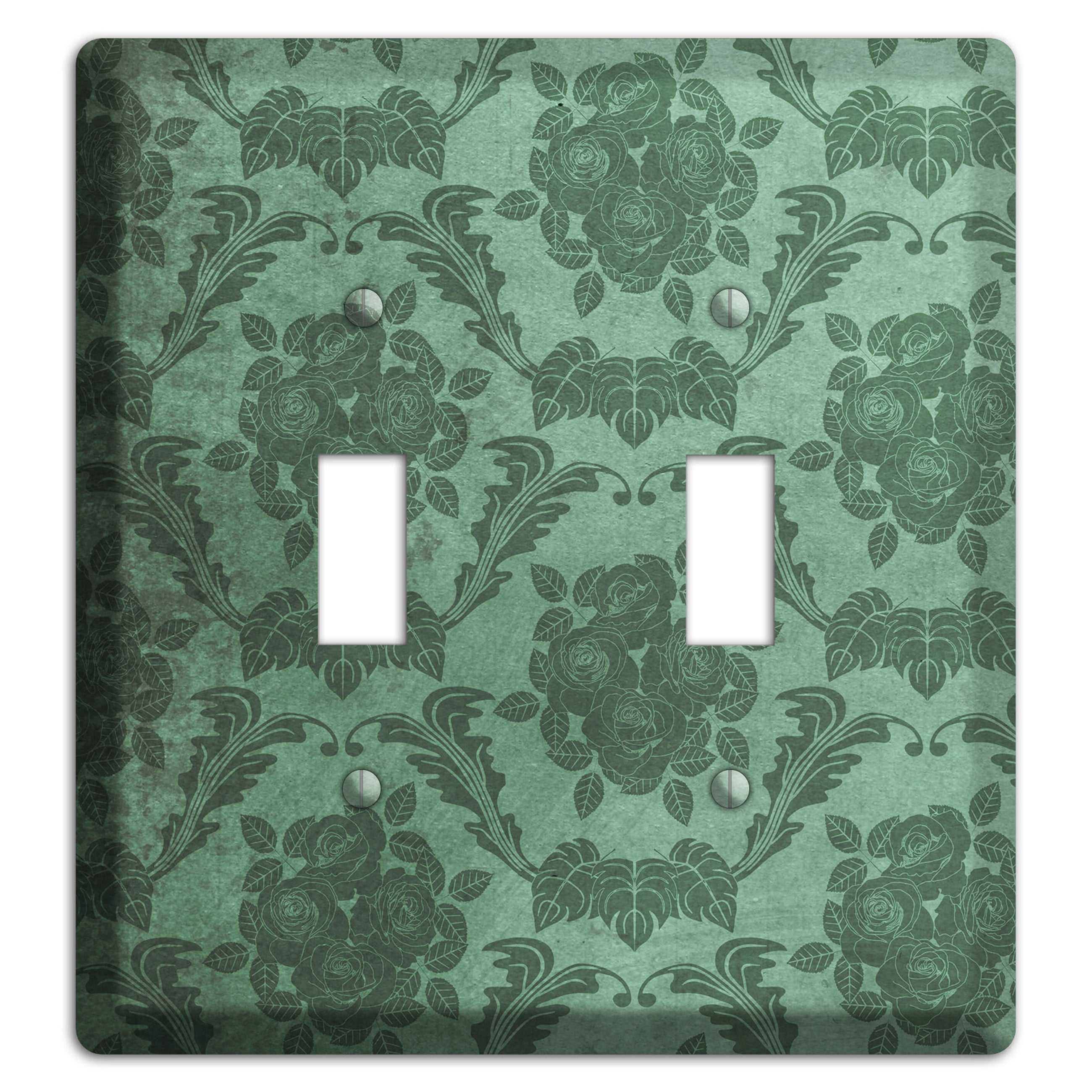 Viridian Green Vintage Rose Damask 2 Toggle Wallplate