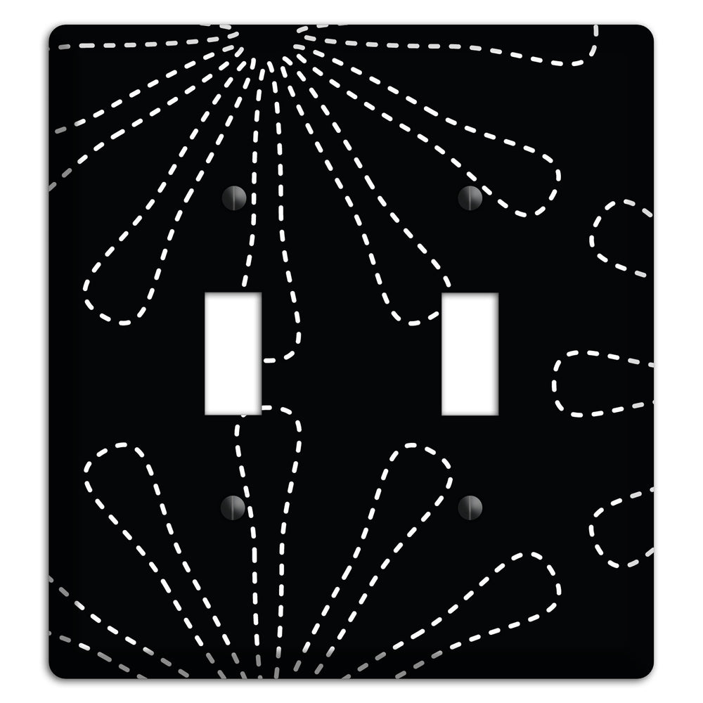 Black with White Retro Stipple Floral Contour 2 Toggle Wallplate