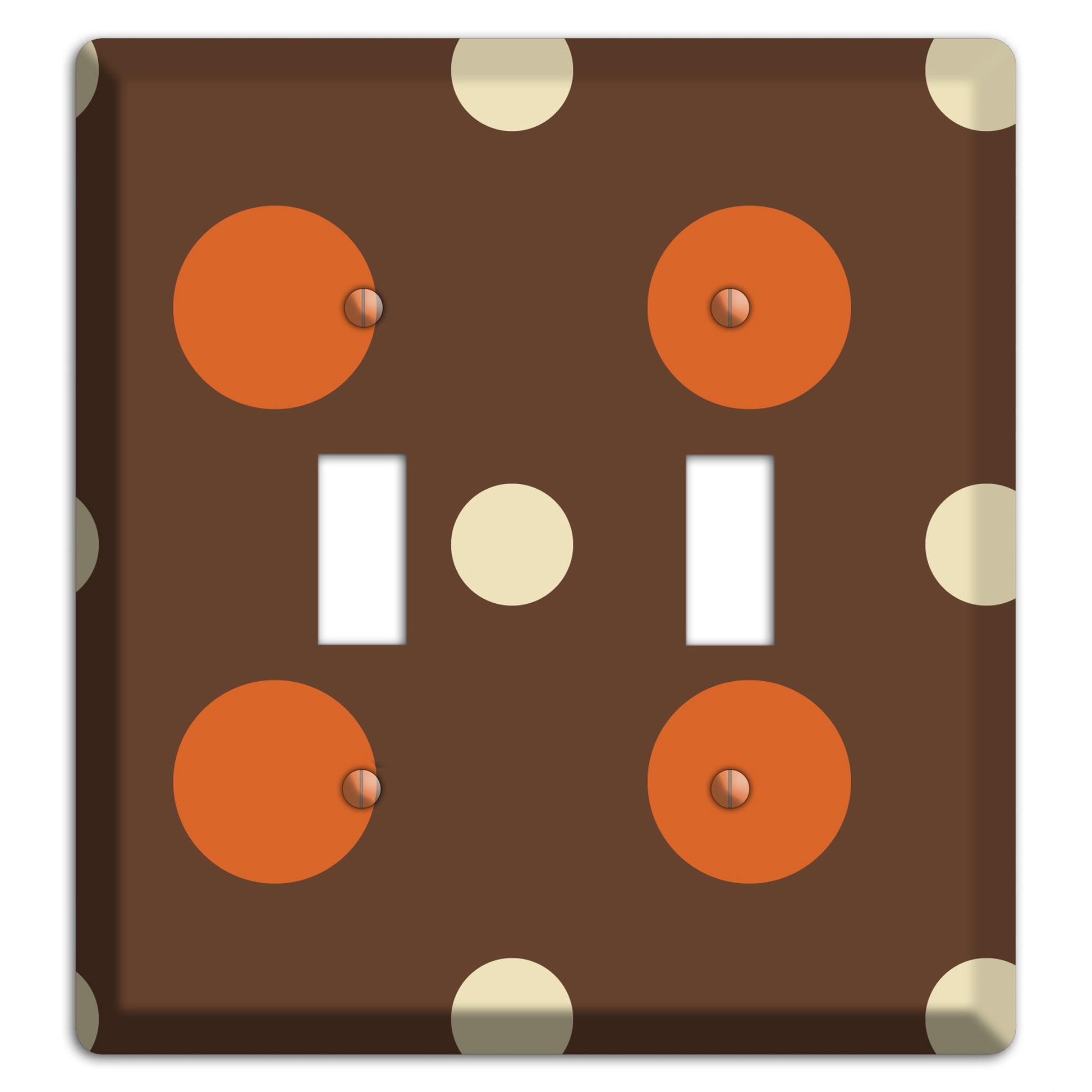 Brown with Coral and Beige Multi Medium Polka Dots 2 Toggle Wallplate