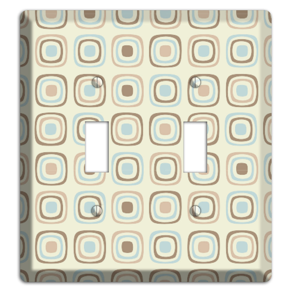 Multi Beige Brown Dusty Blue Retro Squares 2 Toggle Wallplate