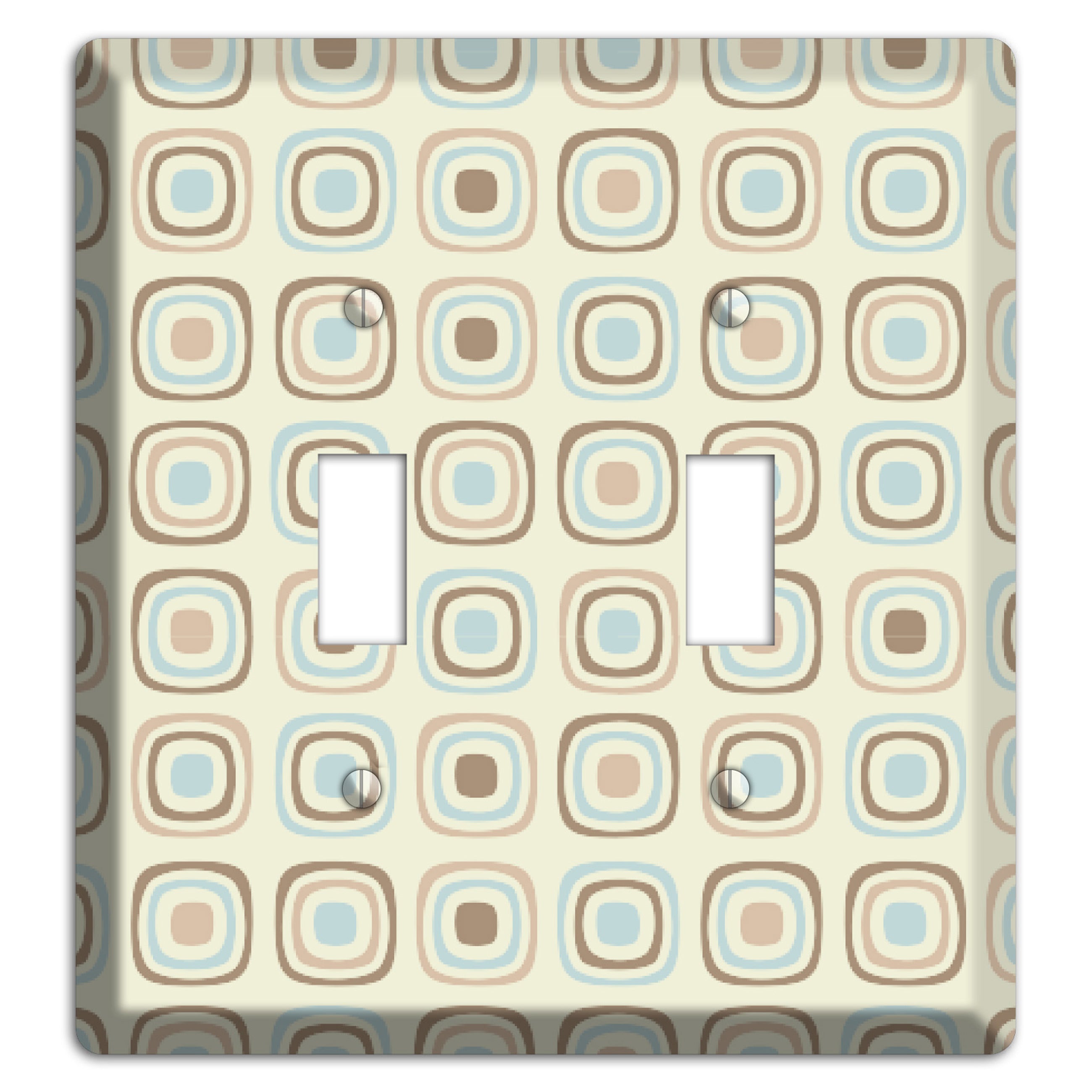 Multi Beige Brown Dusty Blue Retro Squares 2 Toggle Wallplate