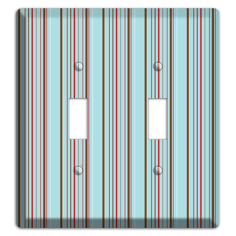 Dusty Blue with Red and Brown Vertical Stripes 2 Toggle Wallplate